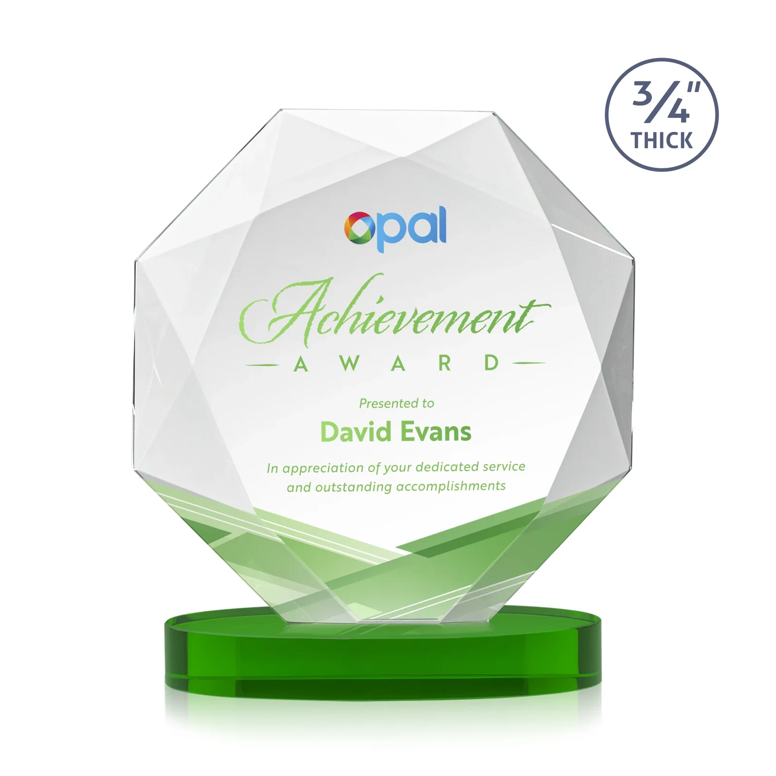 Custom printed Starfire Crystal Octagon Award with Diamond Bevel Pattern for service anniversary gifts