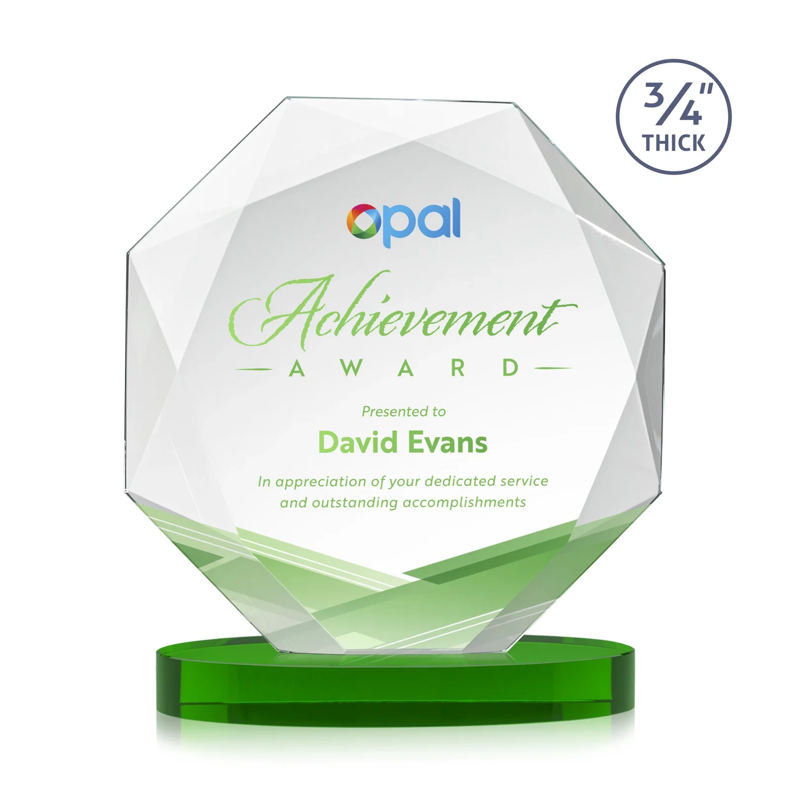 Custom printed Starfire Crystal Octagon Award with Diamond Bevel Pattern for sales achievement awards
