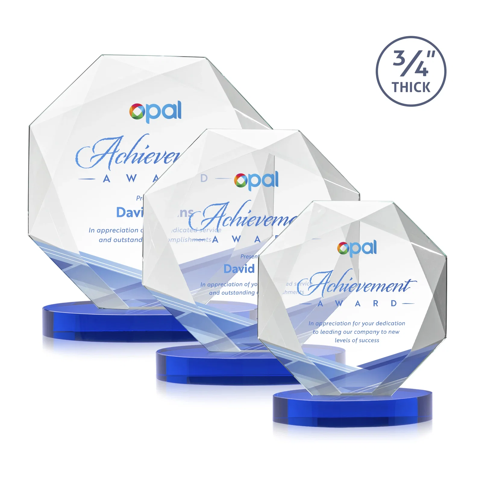Custom printed Starfire Crystal Octagon Award with Diamond Bevel Pattern for safety achievement programs