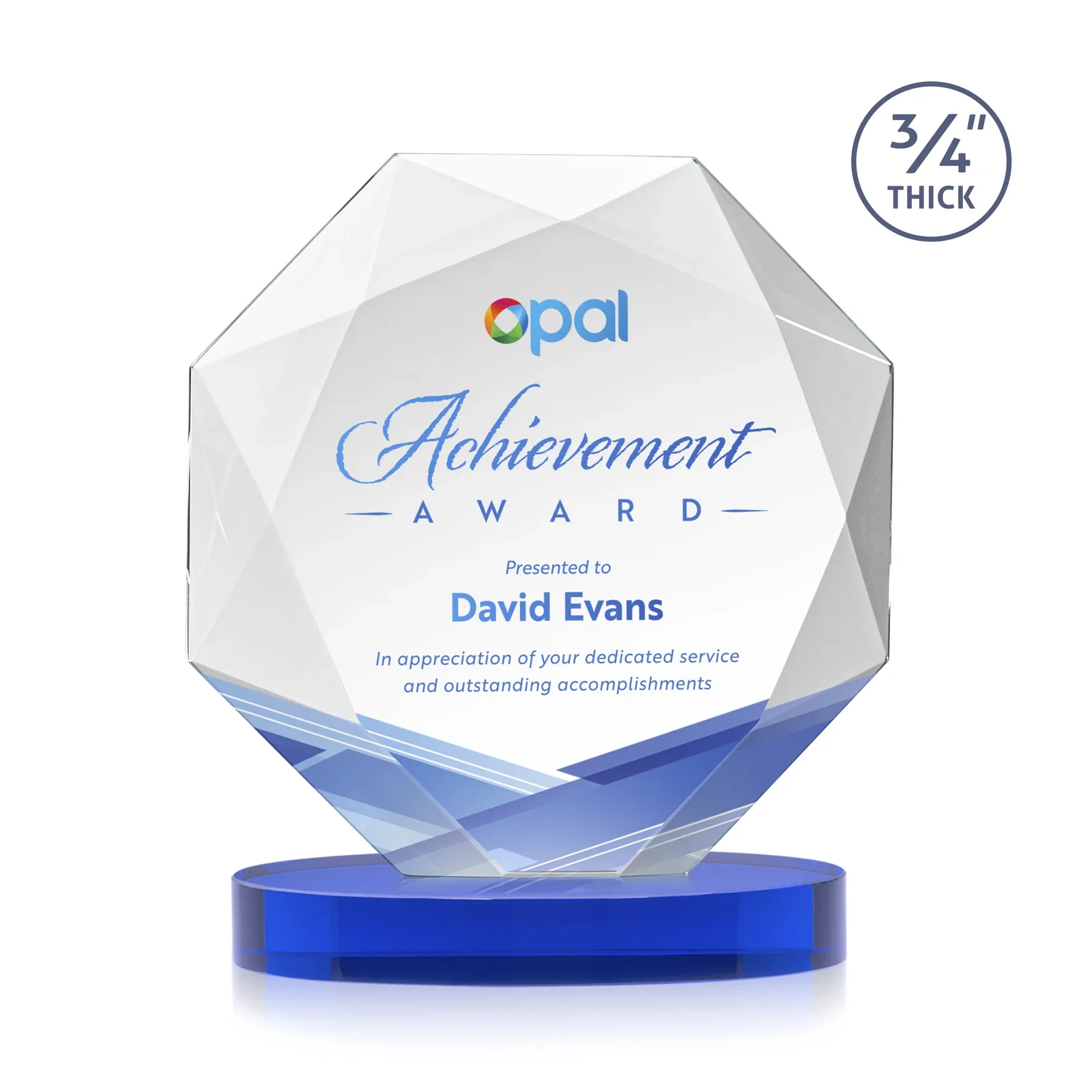 Custom printed Starfire Crystal Octagon Award with Diamond Bevel Pattern for dealer and partner awards