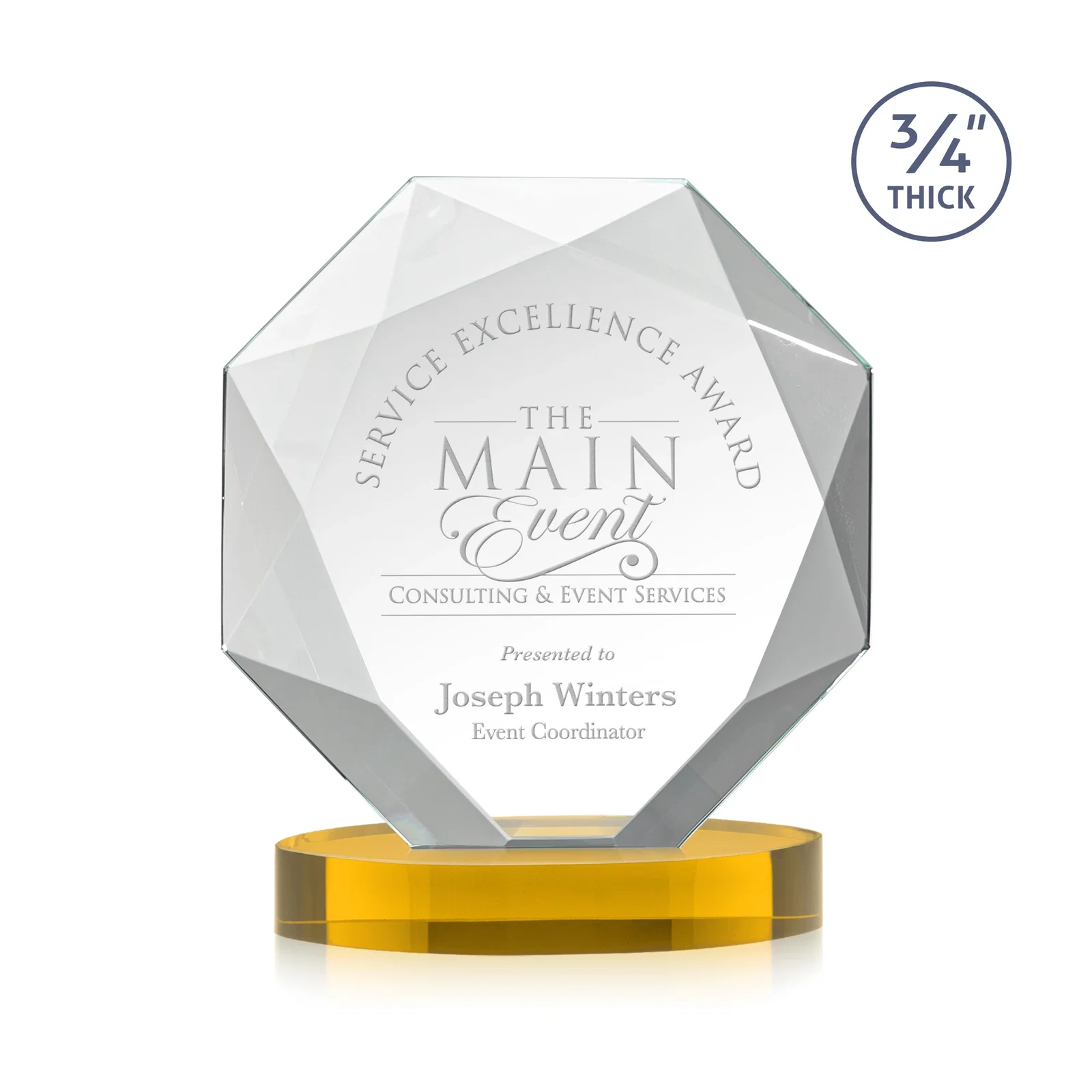 Custom Starfire Crystal Octagon Award with Diamond Bevel Pattern for team milestone celebrations