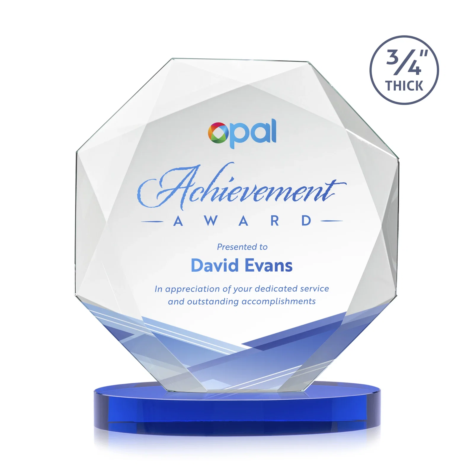 Custom printed Starfire Crystal Octagon Award with Diamond Bevel Pattern for company anniversary events