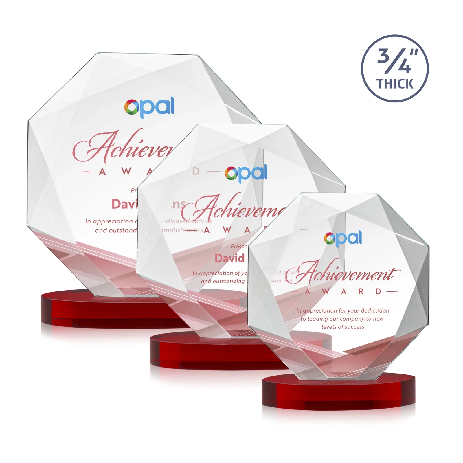 Customized Starfire Crystal Octagon Award with Diamond Bevel Pattern for corporate award ceremonies