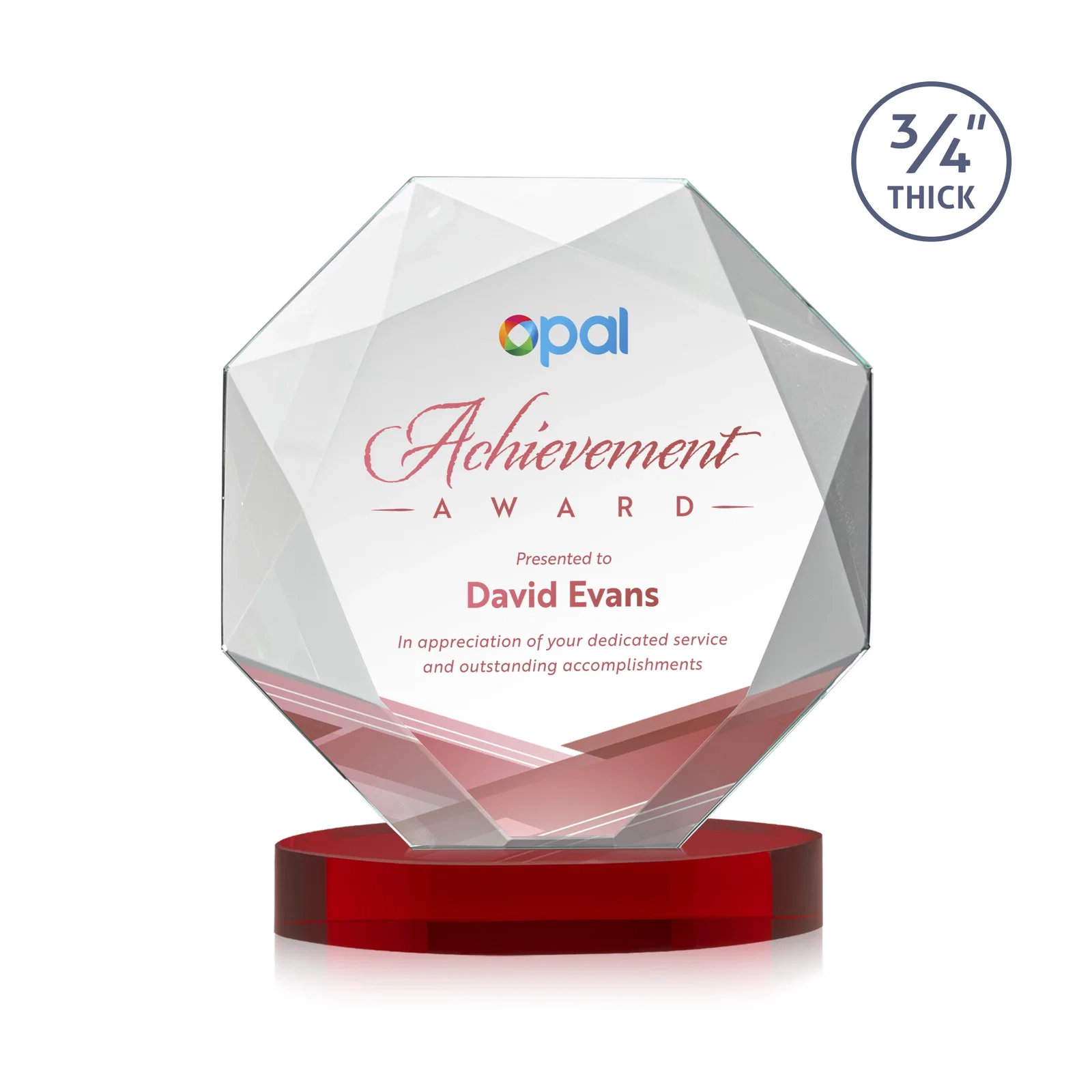 Customized Starfire Crystal Octagon Award with Diamond Bevel Pattern for service anniversary gifts