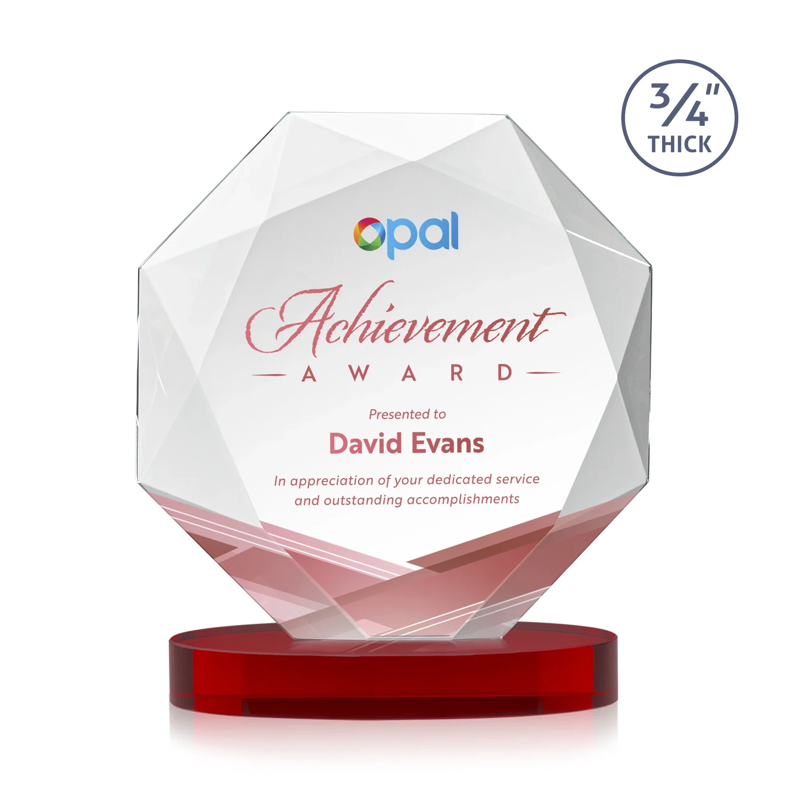 Customized Starfire Crystal Octagon Award with Diamond Bevel Pattern for sales achievement awards