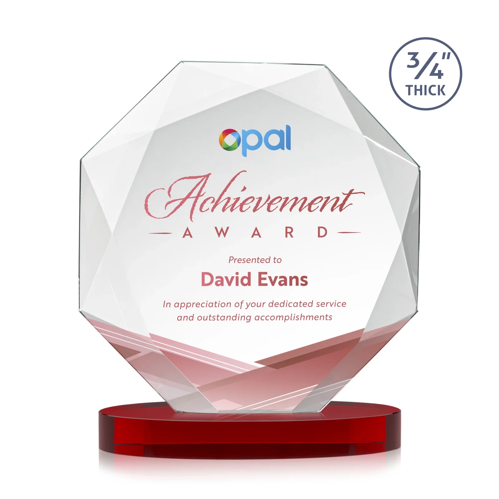 Customized Starfire Crystal Octagon Award with Diamond Bevel Pattern for retirement presentations