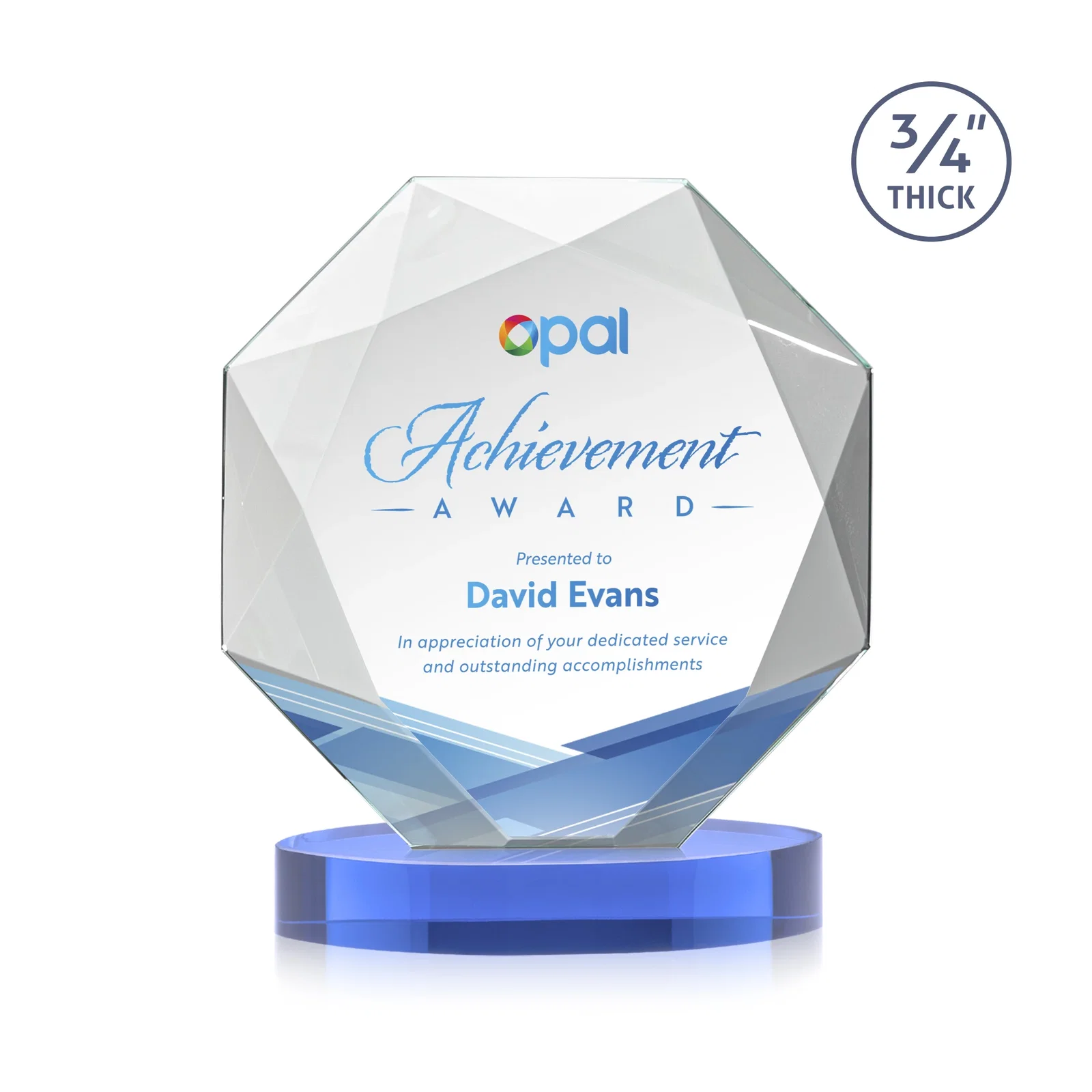 Customized Starfire Crystal Octagon Award with Diamond Bevel Pattern for donor appreciation