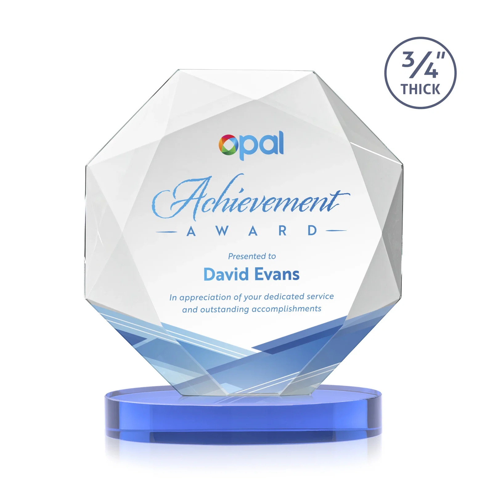 Customized Starfire Crystal Octagon Award with Diamond Bevel Pattern for graduation ceremonies