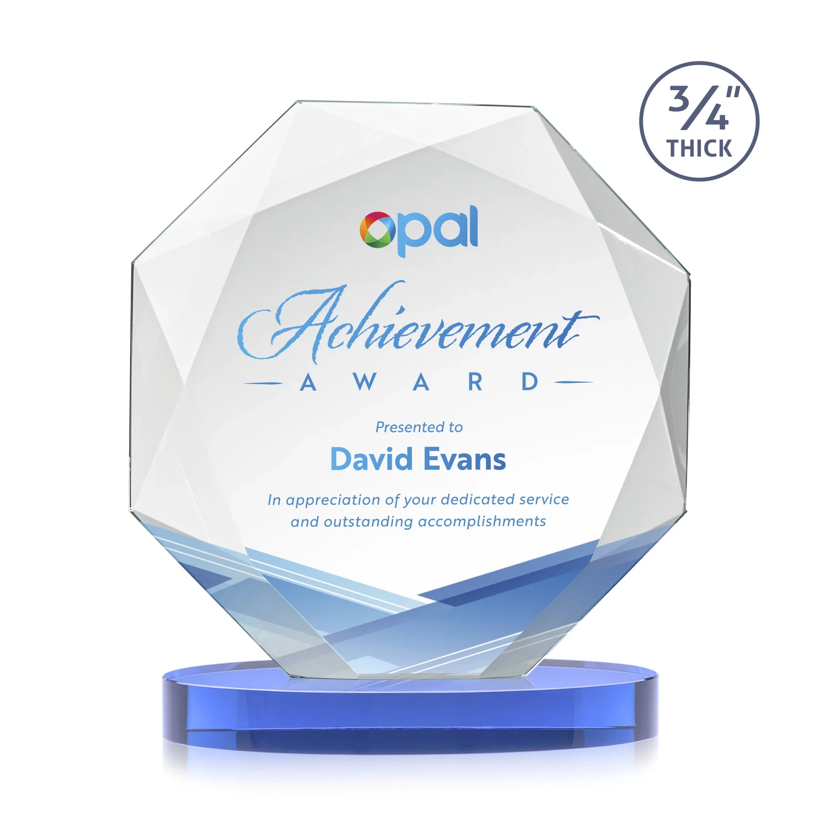 Customized Starfire Crystal Octagon Award with Diamond Bevel Pattern for safety achievement programs