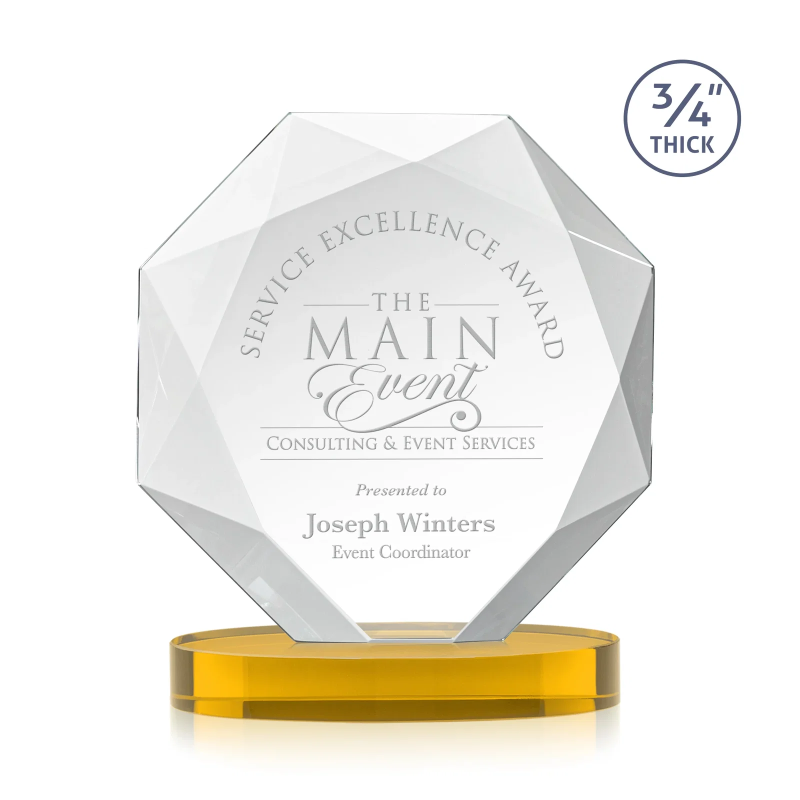 Custom Starfire Crystal Octagon Award with Diamond Bevel Pattern for donor appreciation