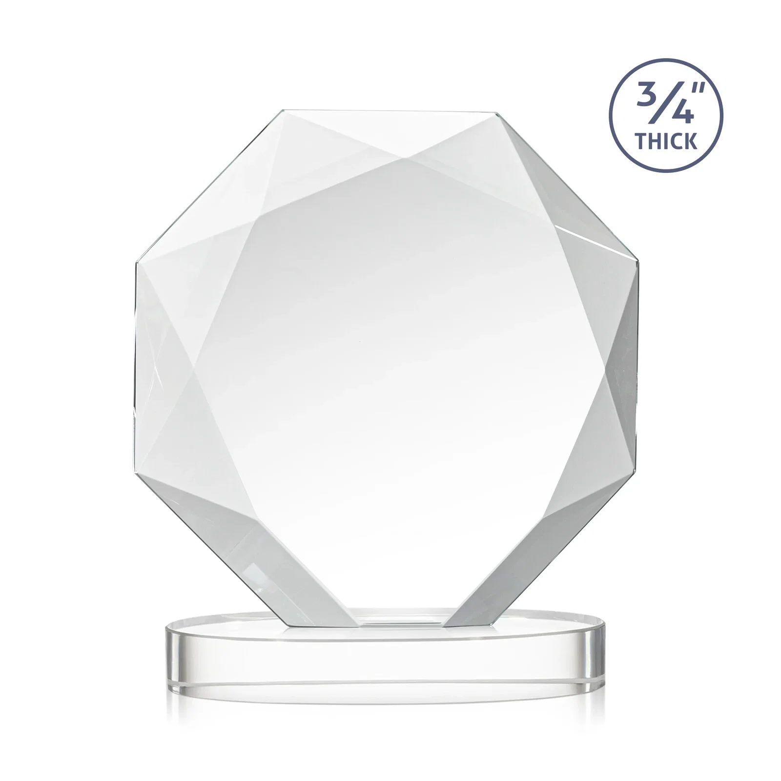 Custom engraved Starfire Crystal Octagon Award with Diamond Bevel Pattern for service anniversary gifts