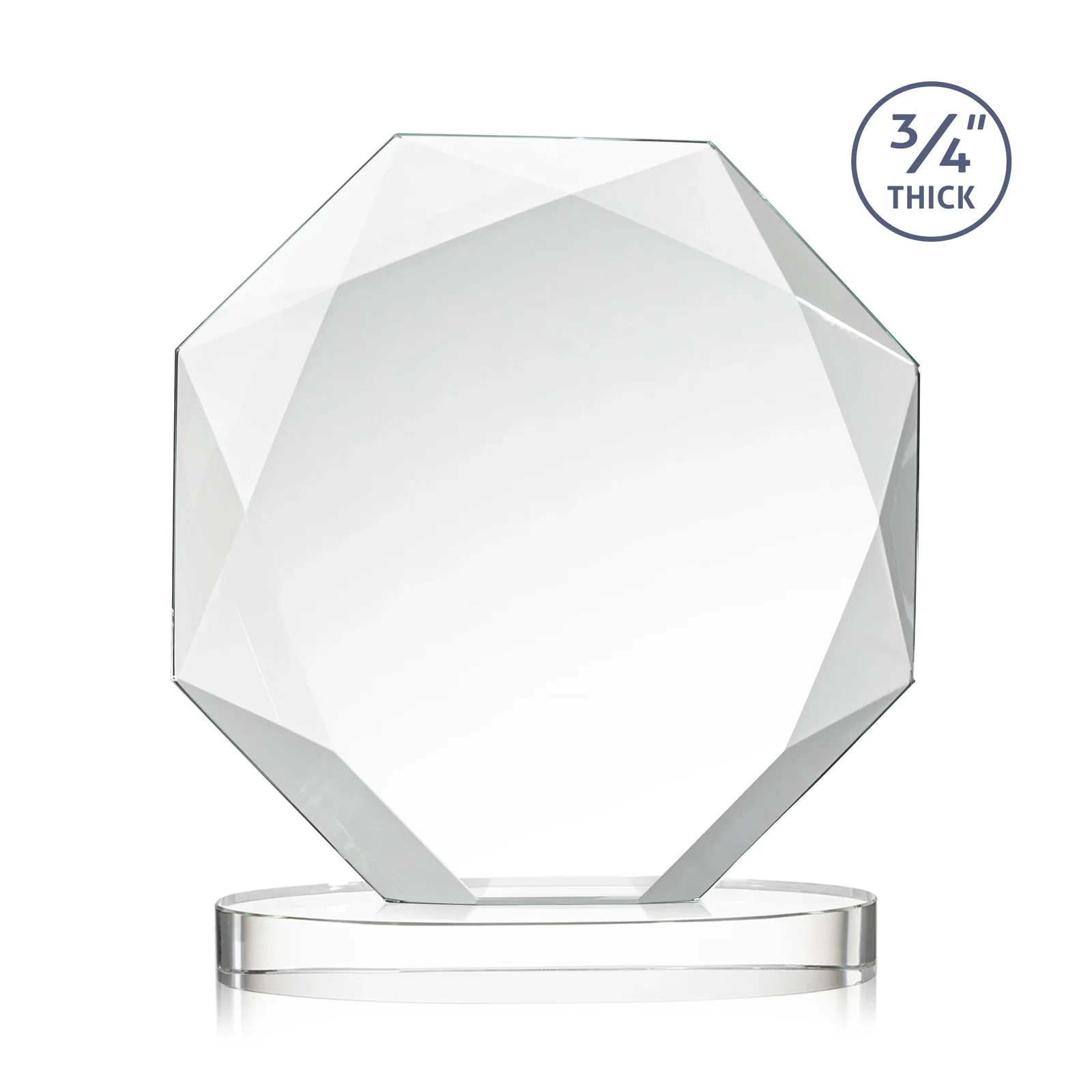 Custom engraved Starfire Crystal Octagon Award with Diamond Bevel Pattern for sales achievement awards