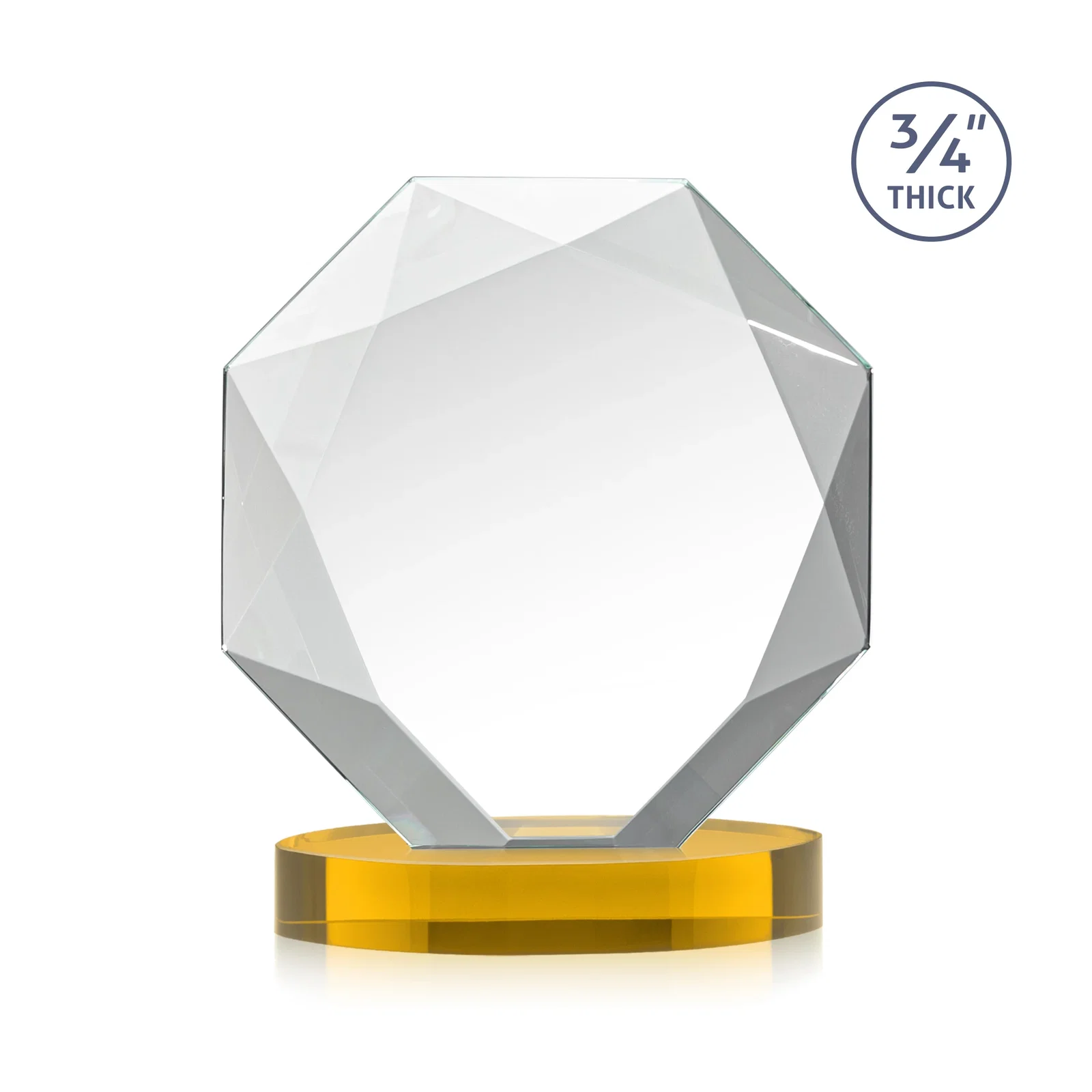 Custom engraved Starfire Crystal Octagon Award with Diamond Bevel Pattern for retirement presentations