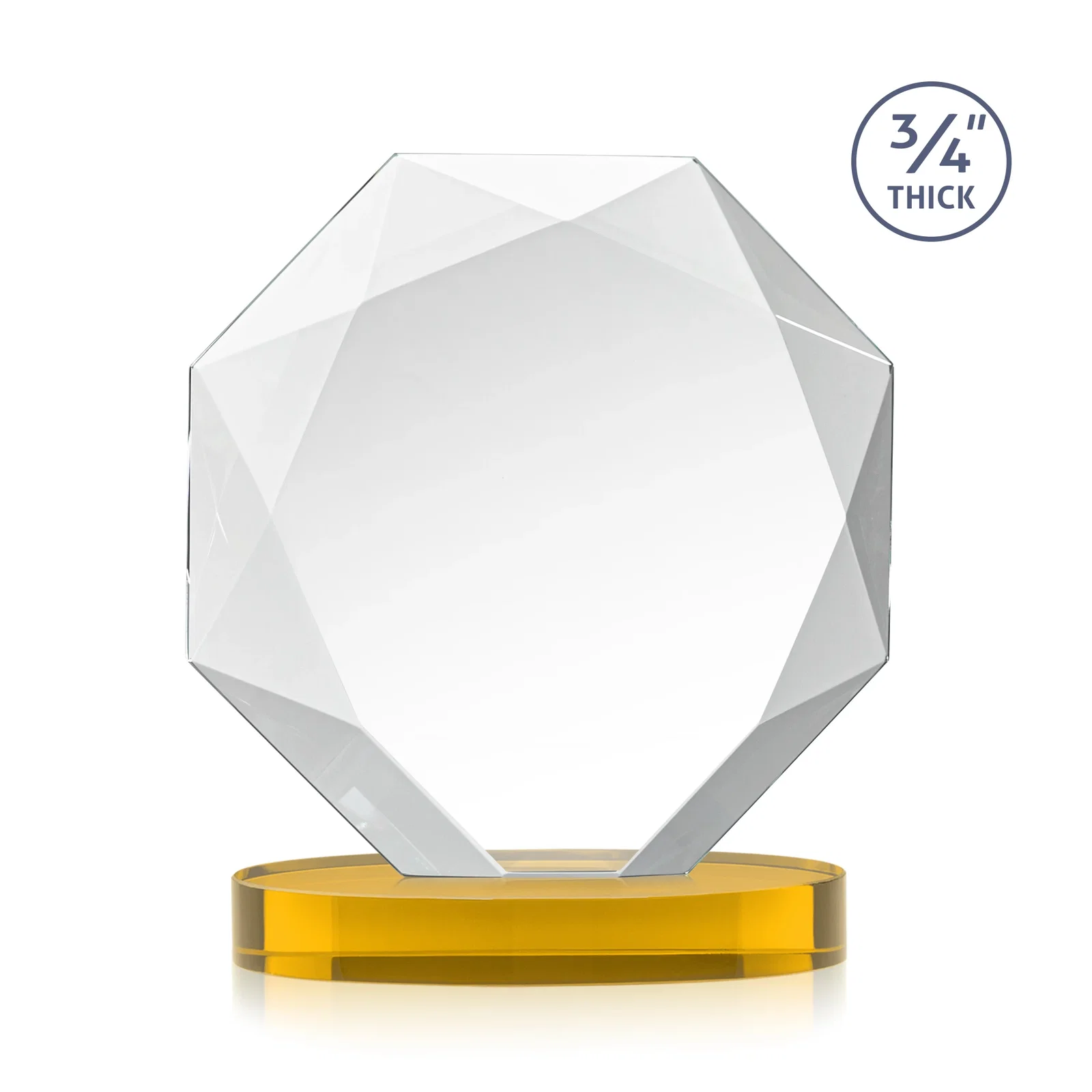 Custom engraved Starfire Crystal Octagon Award with Diamond Bevel Pattern for team milestone celebrations
