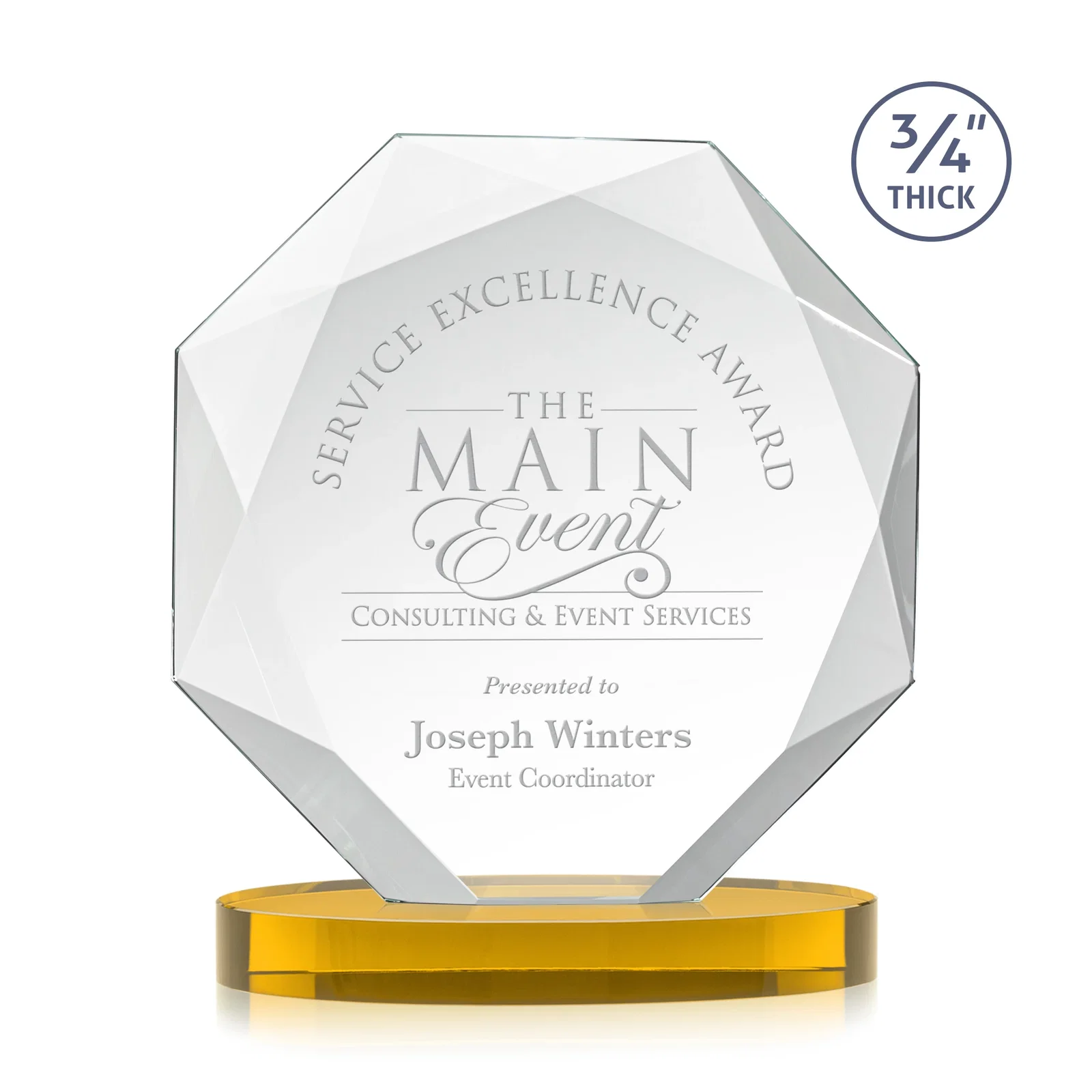 Custom Starfire Crystal Octagon Award with Diamond Bevel Pattern for graduation ceremonies