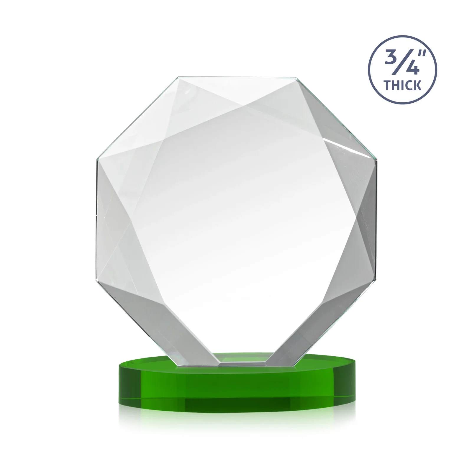 Custom engraved Starfire Crystal Octagon Award with Diamond Bevel Pattern for dealer and partner awards