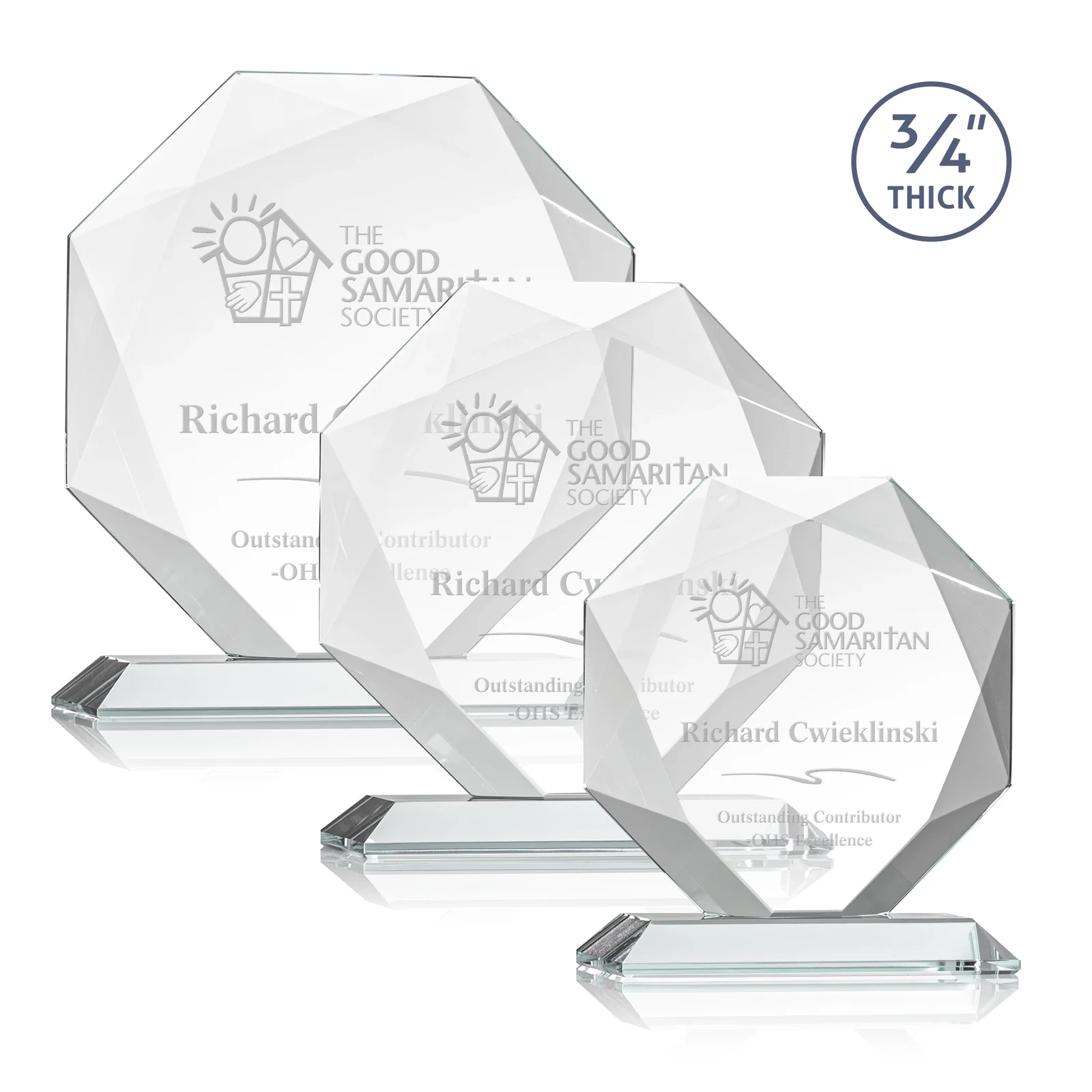 Custom Starfire Crystal Octagon Award With Recessed Diamond-Pattern Bevels for employee recognition