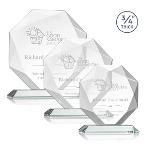 Starfire Crystal Octagon Award With Recessed Diamond-Pattern Bevels