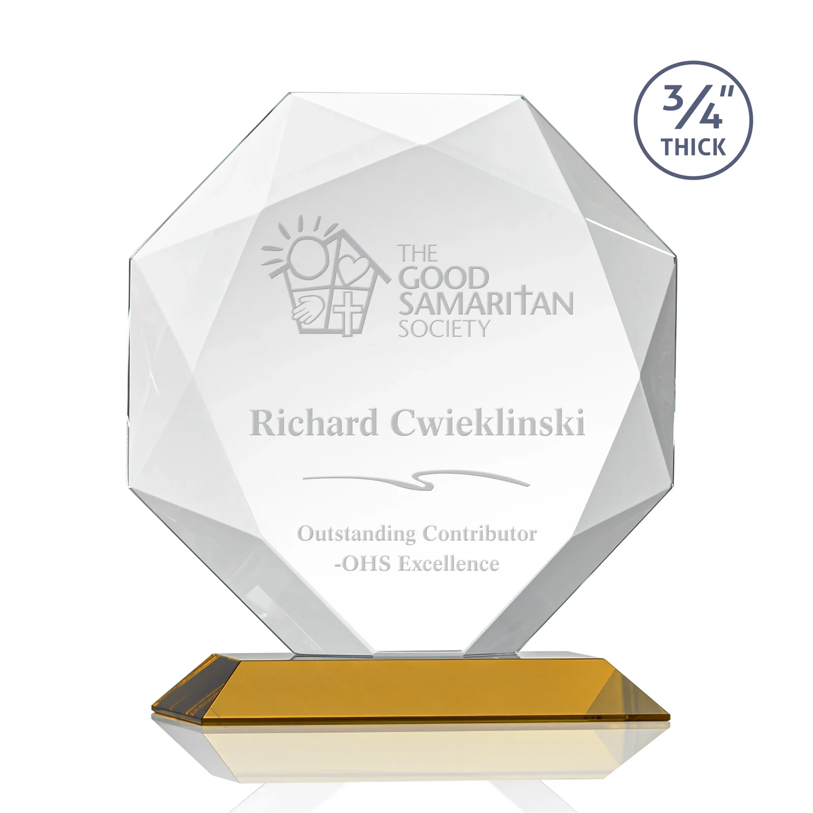 Custom Starfire Crystal Octagon Award With Recessed Diamond-Pattern Bevels for dealer and partner awards