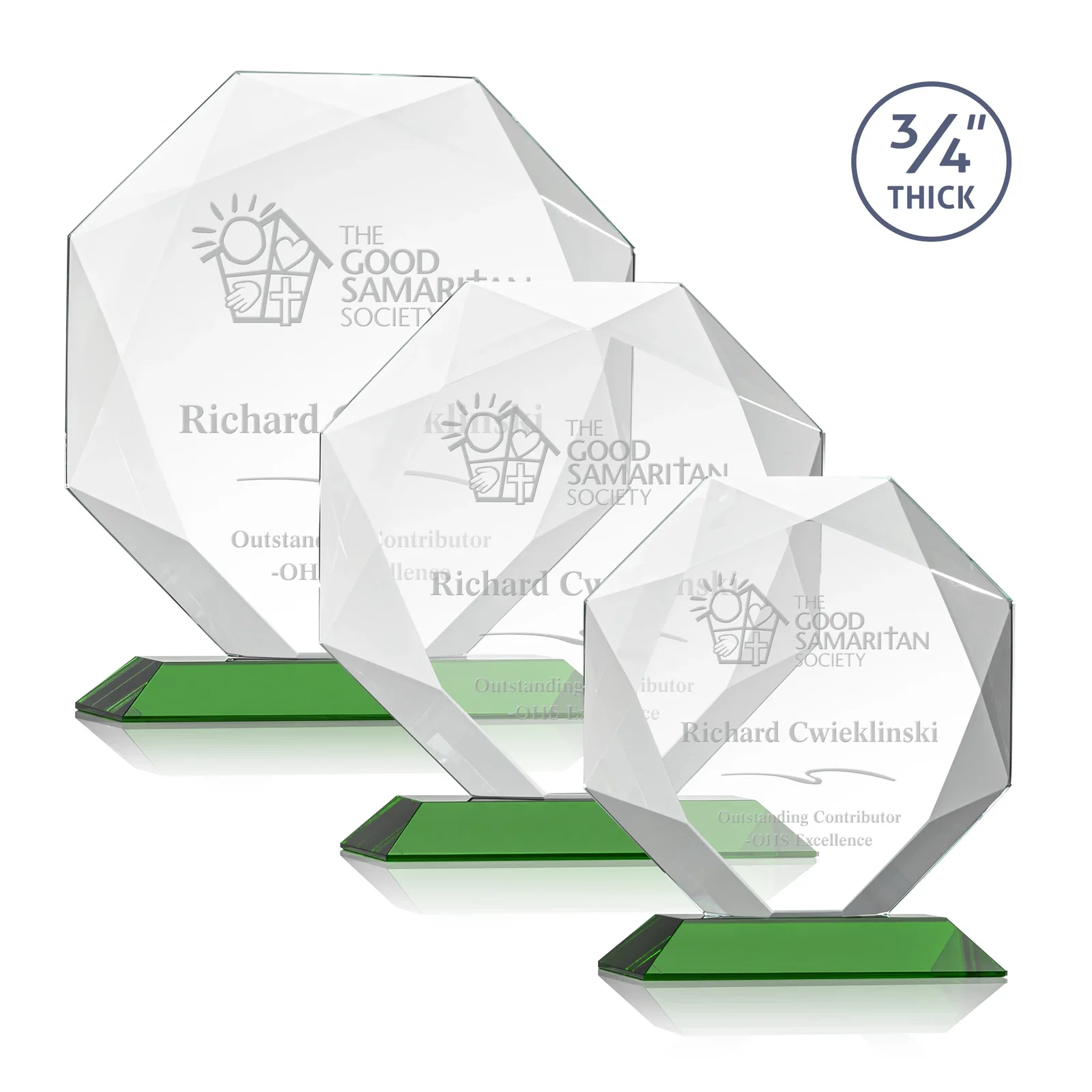 Personalized Starfire Crystal Octagon Award With Recessed Diamond-Pattern Bevels for employee recognition