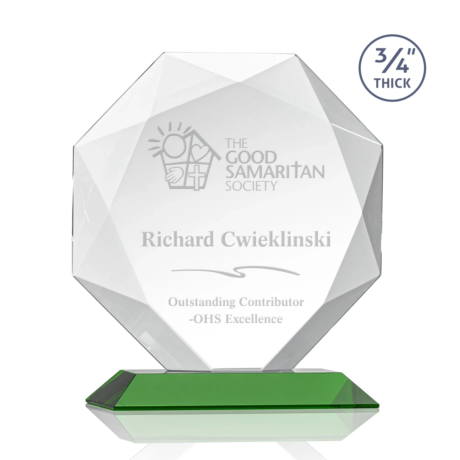 Personalized Starfire Crystal Octagon Award With Recessed Diamond-Pattern Bevels for service anniversary gifts