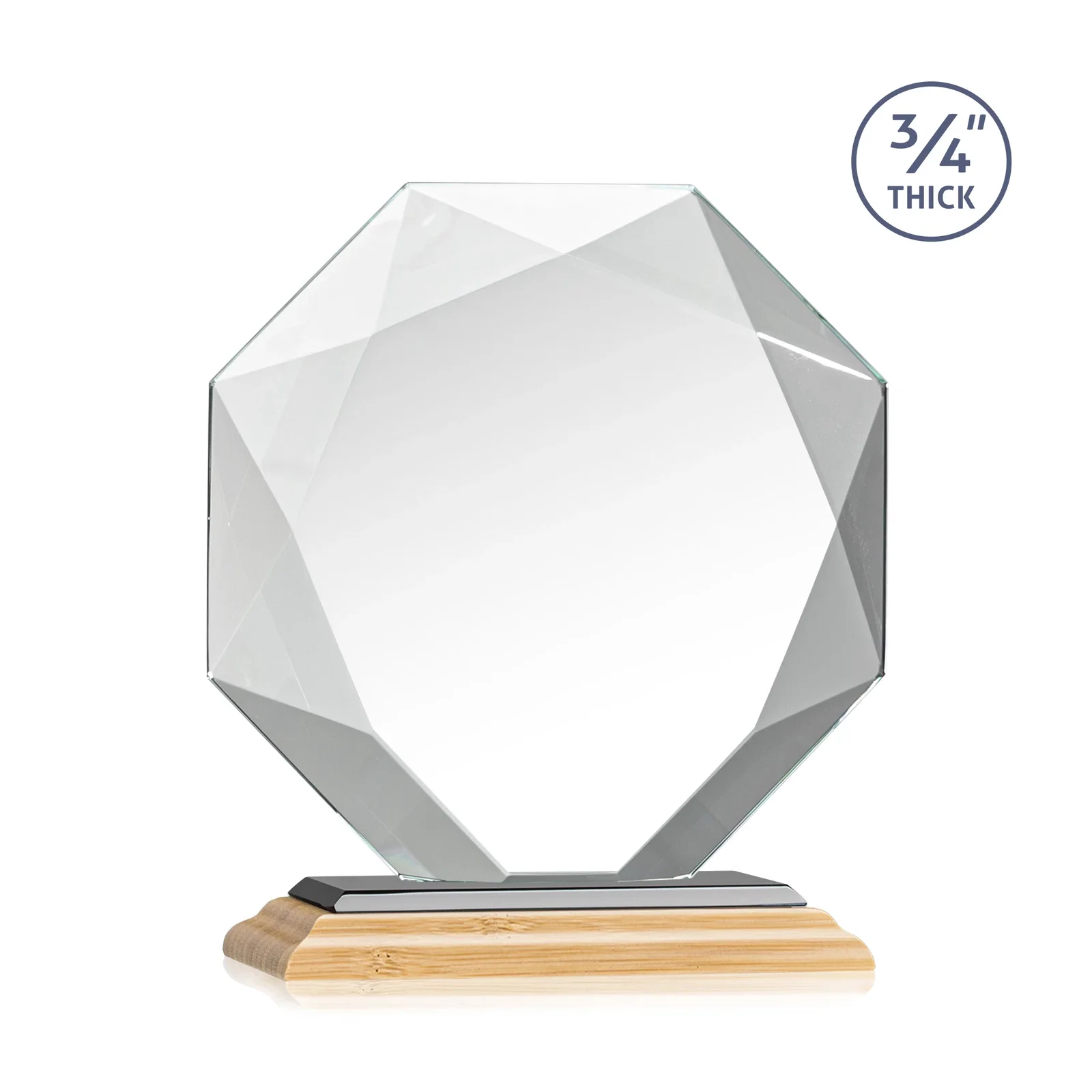 Branded Starfire Crystal Octagon Award With Recessed Diamond-Pattern Bevels, with your logo for company anniversary events