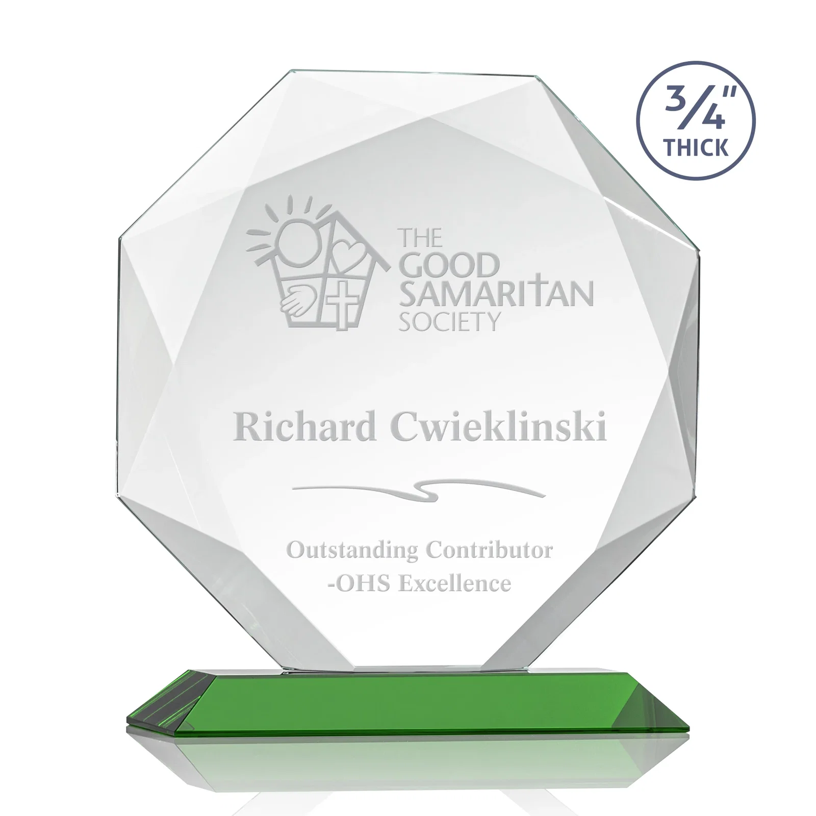 Personalized Starfire Crystal Octagon Award With Recessed Diamond-Pattern Bevels for sales achievement awards