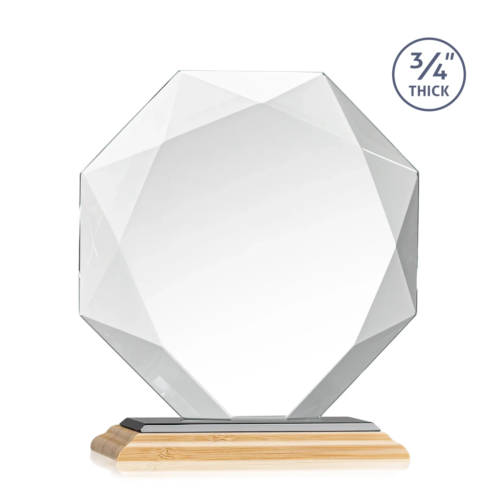 Custom printed Starfire Crystal Octagon Award With Recessed Diamond-Pattern Bevels, with your logo for employee recognition