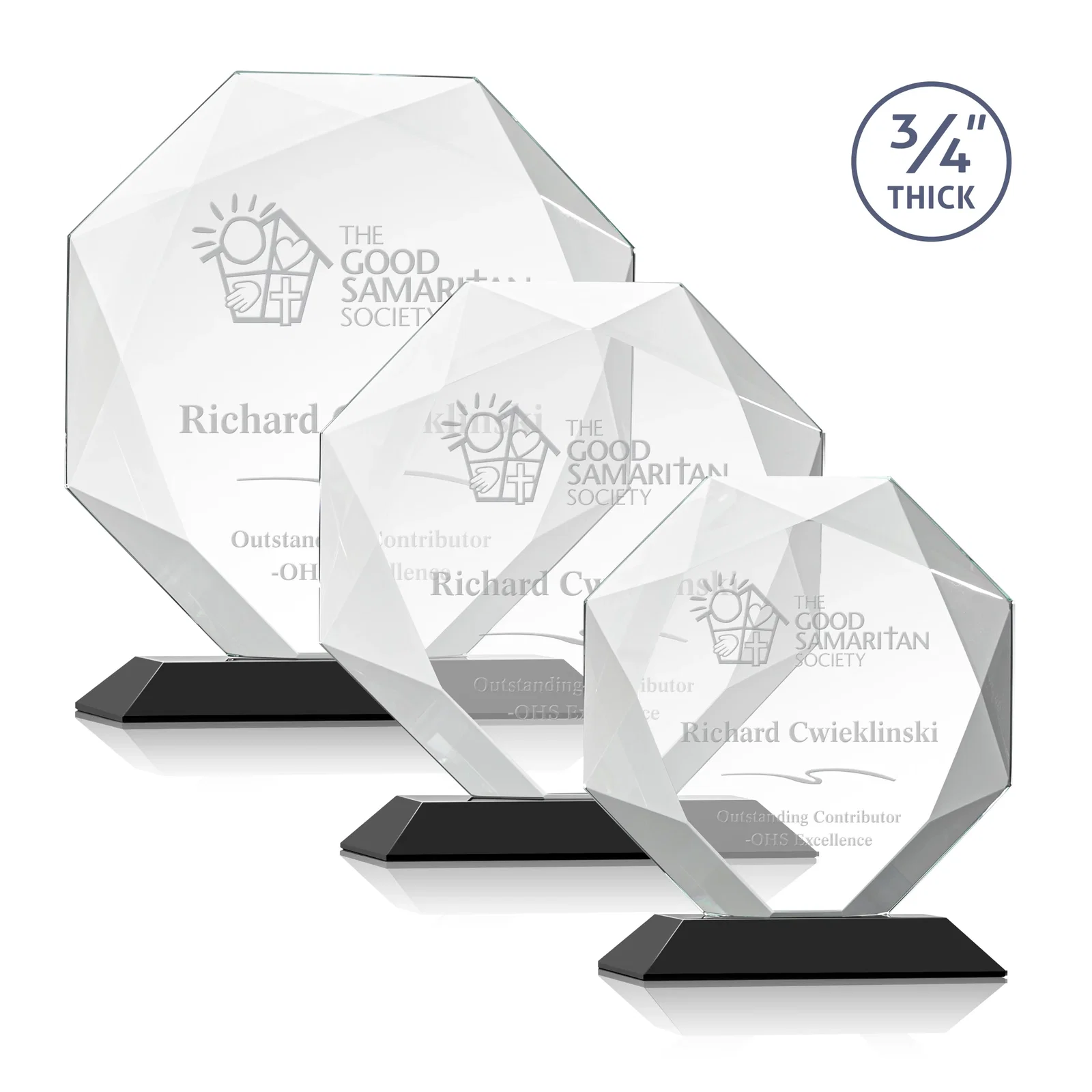 Personalized Starfire Crystal Octagon Award With Recessed Diamond-Pattern Bevels for retirement presentations