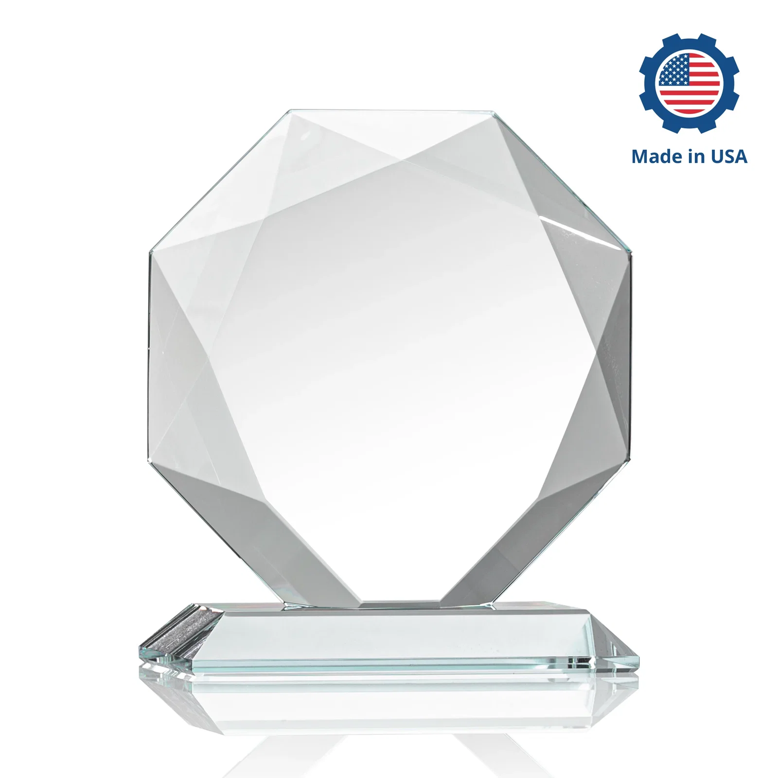 Custom printed Starfire Crystal Octagon Award With Recessed Diamond-Pattern Bevels, with your logo for team milestone celebrations