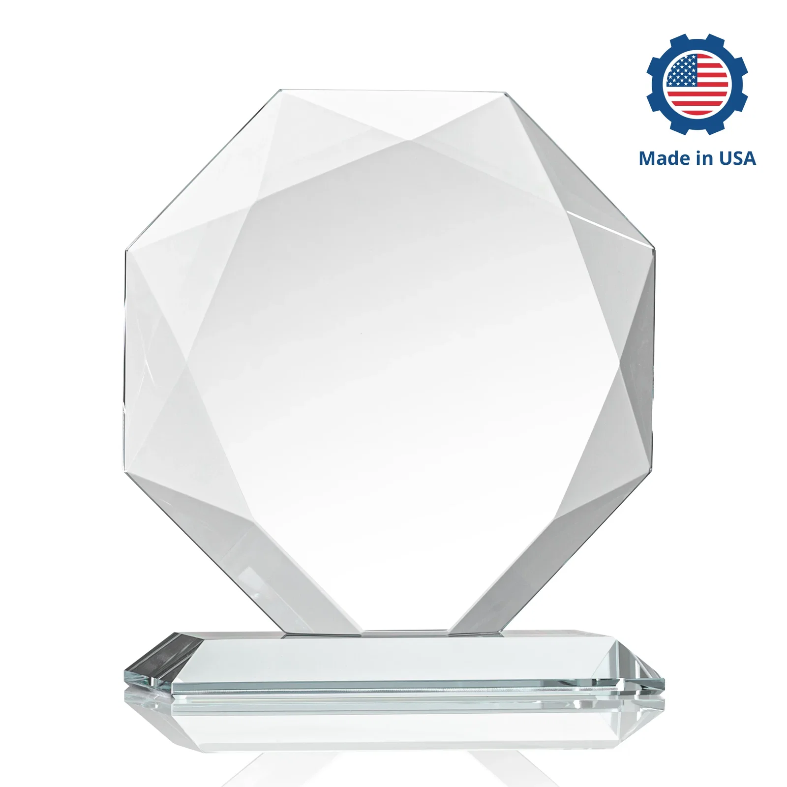 Custom printed Starfire Crystal Octagon Award With Recessed Diamond-Pattern Bevels, with your logo for donor appreciation