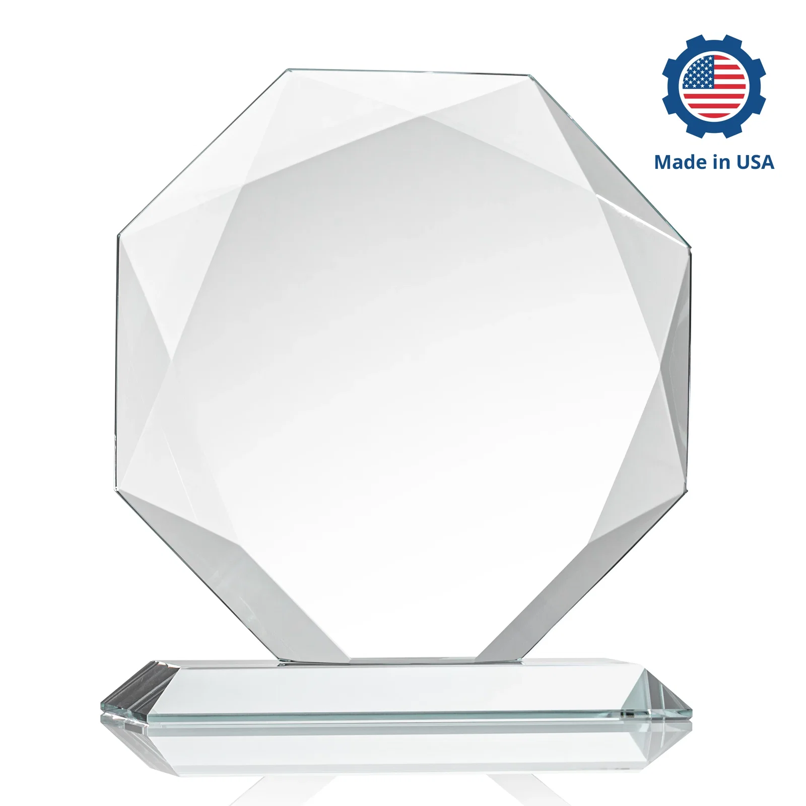 Custom printed Starfire Crystal Octagon Award With Recessed Diamond-Pattern Bevels, with your logo for graduation ceremonies