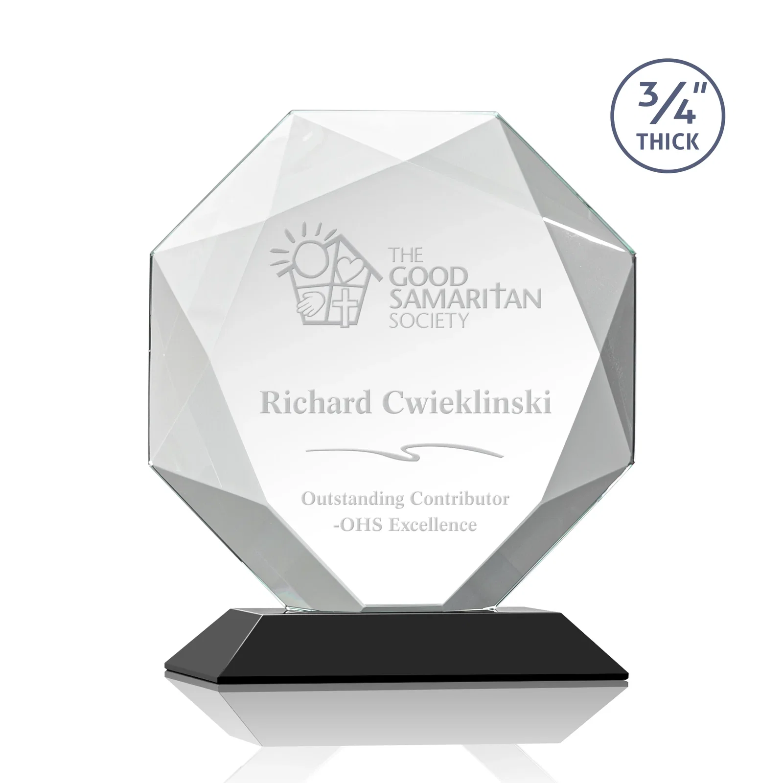 Personalized Starfire Crystal Octagon Award With Recessed Diamond-Pattern Bevels for team milestone celebrations
