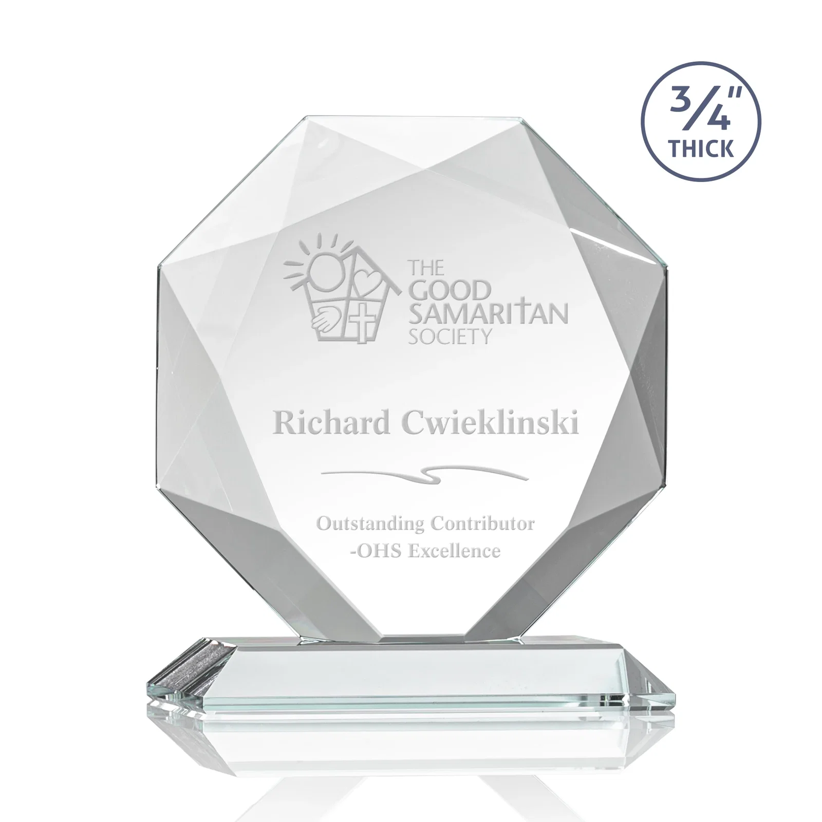 Custom Starfire Crystal Octagon Award With Recessed Diamond-Pattern Bevels for corporate award ceremonies