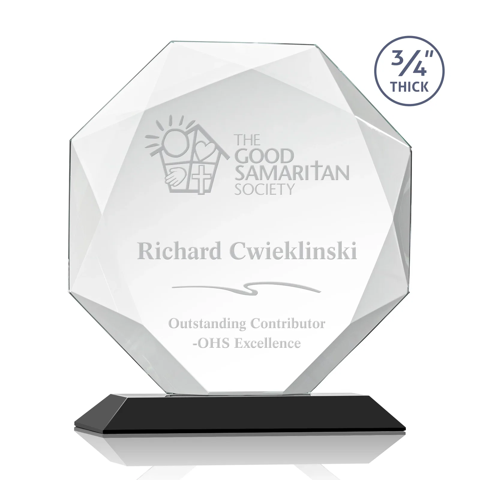 Personalized Starfire Crystal Octagon Award With Recessed Diamond-Pattern Bevels for graduation ceremonies