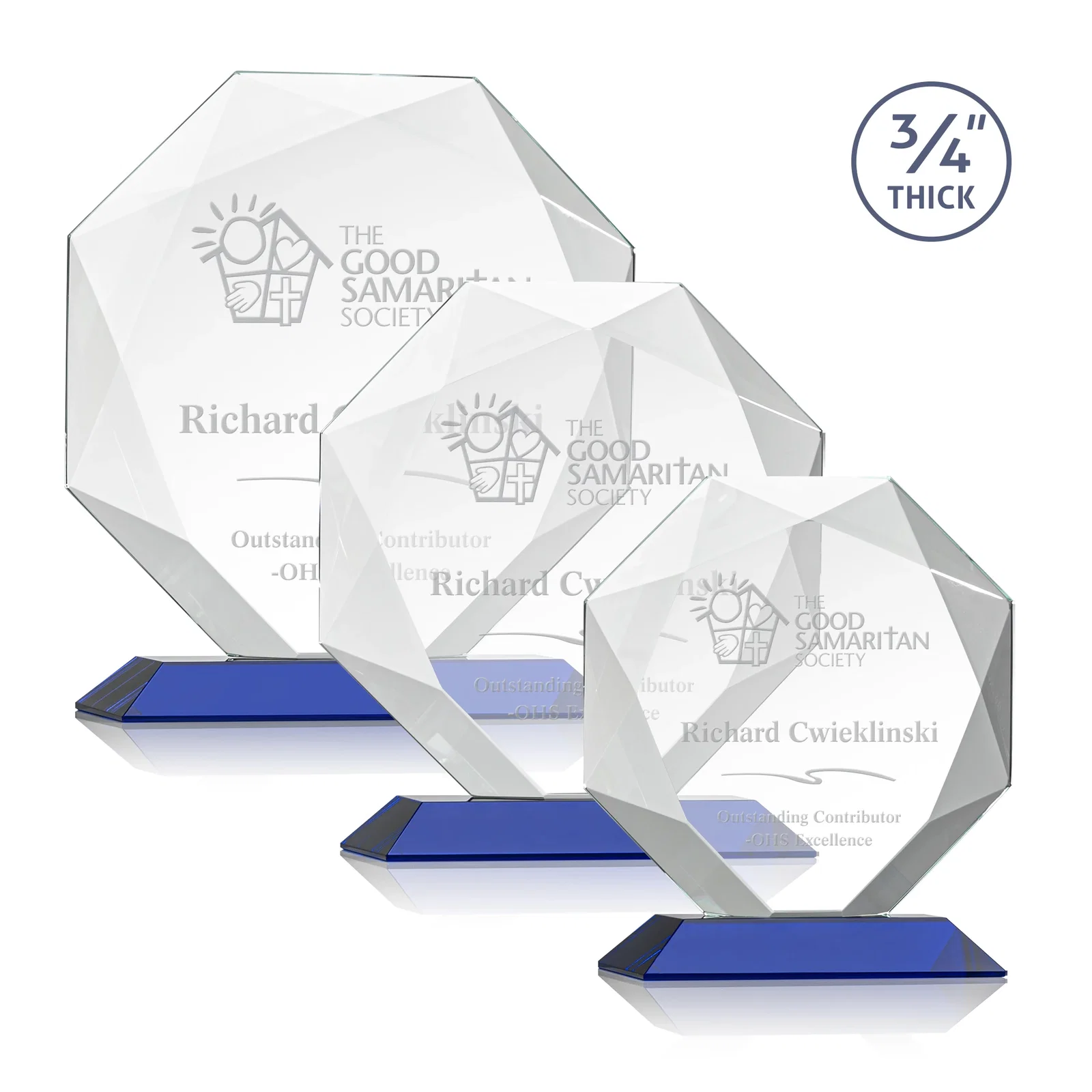 Personalized Starfire Crystal Octagon Award With Recessed Diamond-Pattern Bevels for safety achievement programs