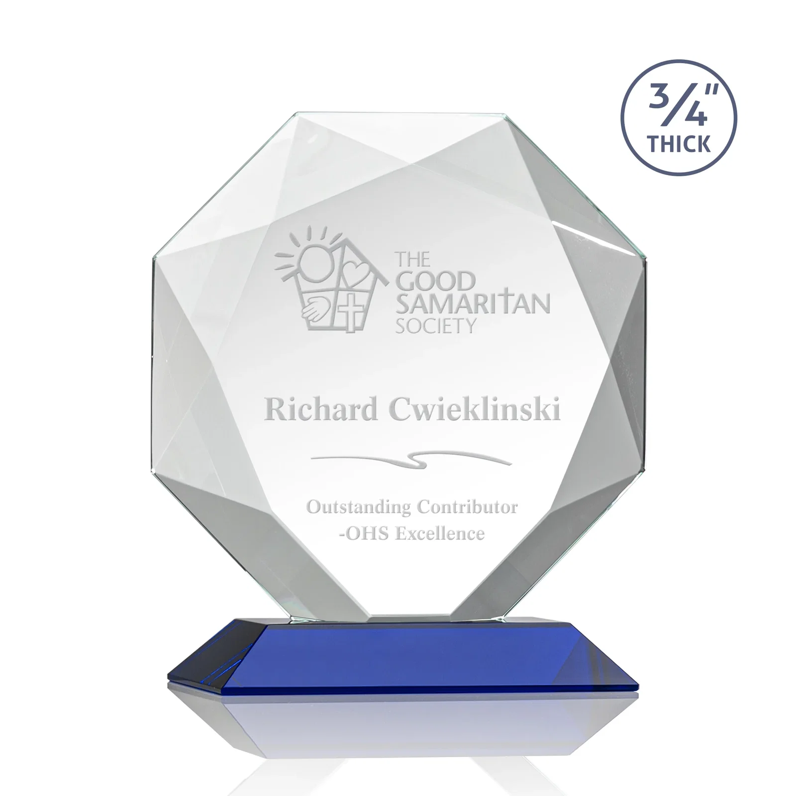 Personalized Starfire Crystal Octagon Award With Recessed Diamond-Pattern Bevels for volunteer appreciation