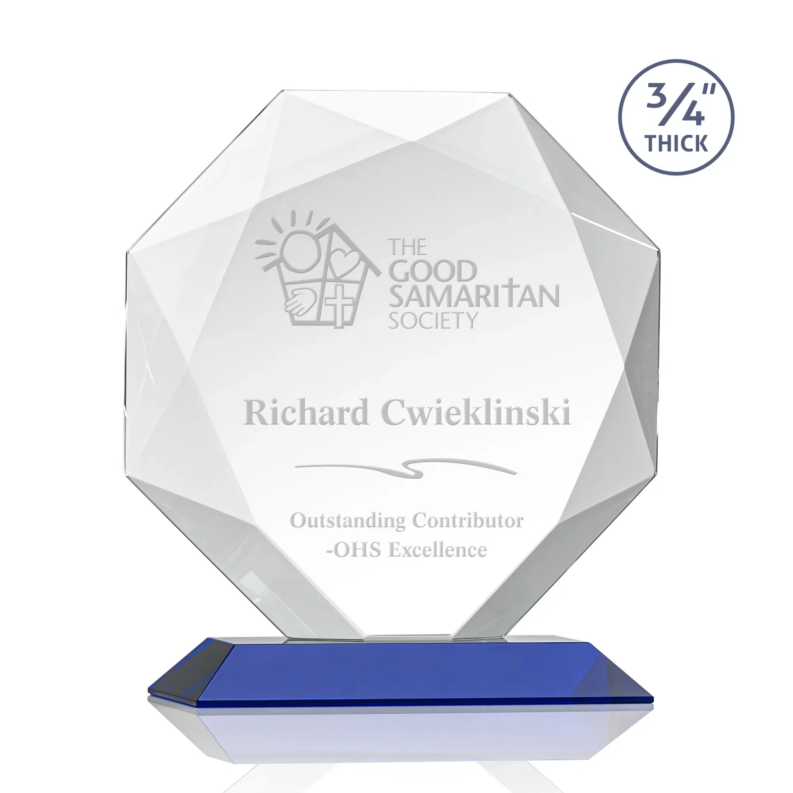 Personalized Starfire Crystal Octagon Award With Recessed Diamond-Pattern Bevels for dealer and partner awards