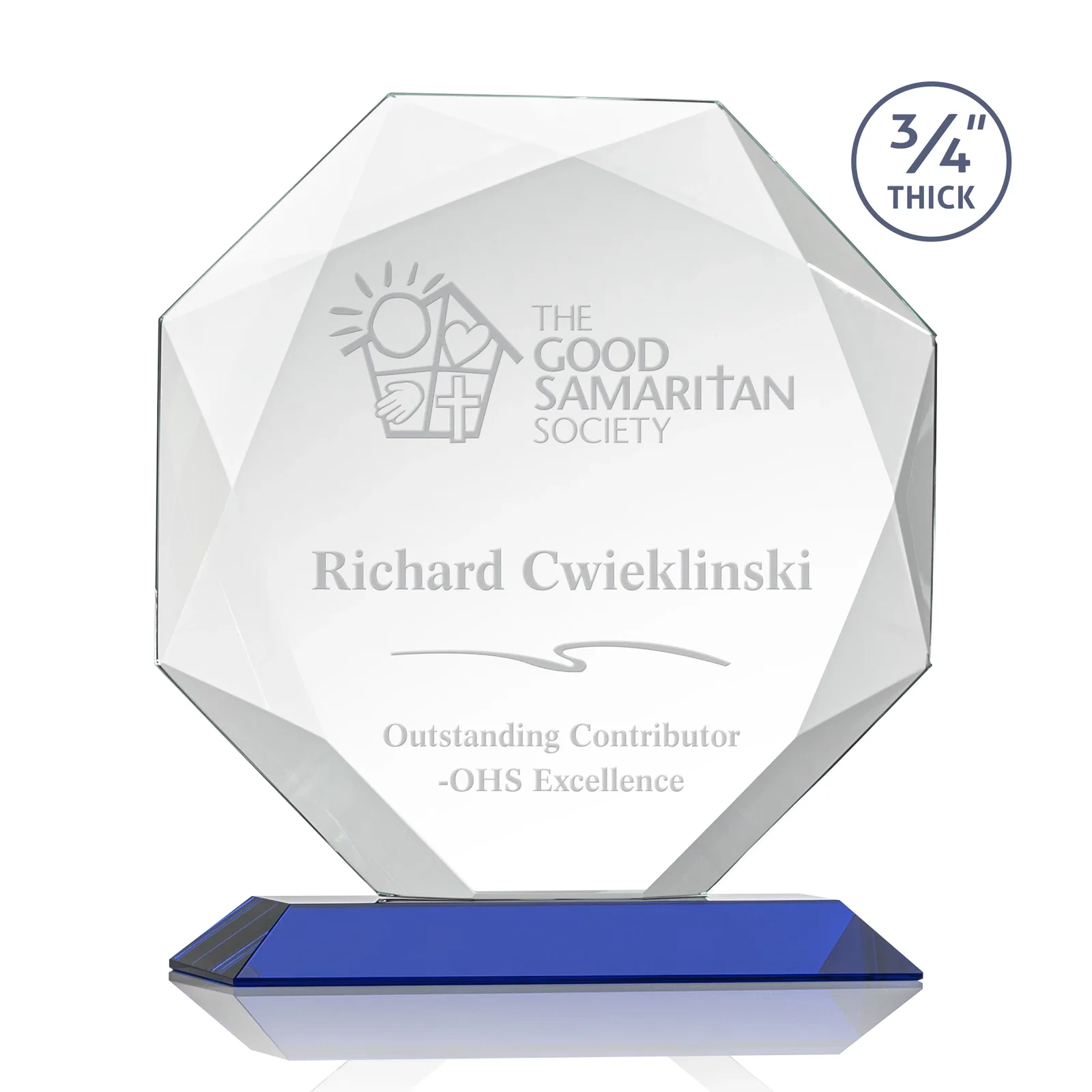 Personalized Starfire Crystal Octagon Award With Recessed Diamond-Pattern Bevels for company anniversary events