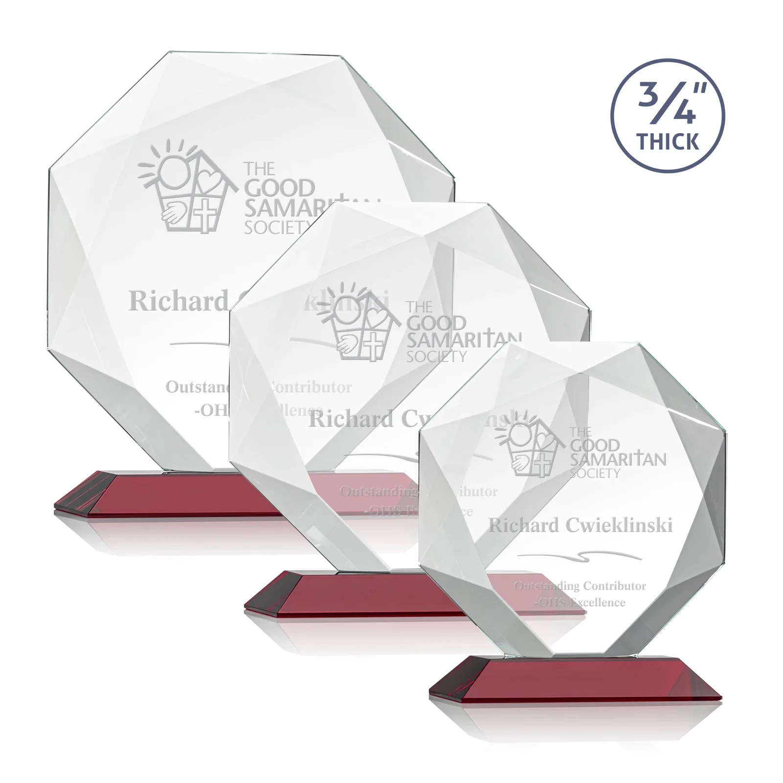 Promotional Starfire Crystal Octagon Award With Recessed Diamond-Pattern Bevels for employee recognition