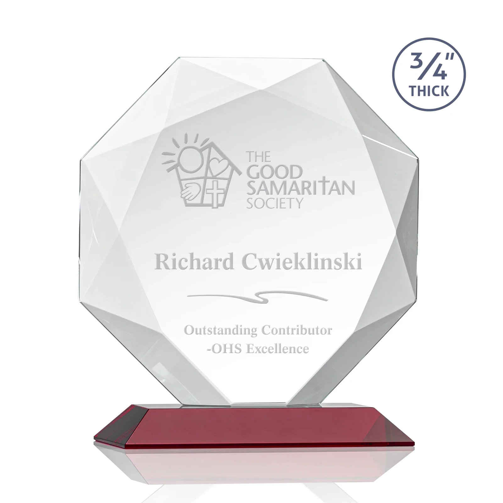 Promotional Starfire Crystal Octagon Award With Recessed Diamond-Pattern Bevels for service anniversary gifts