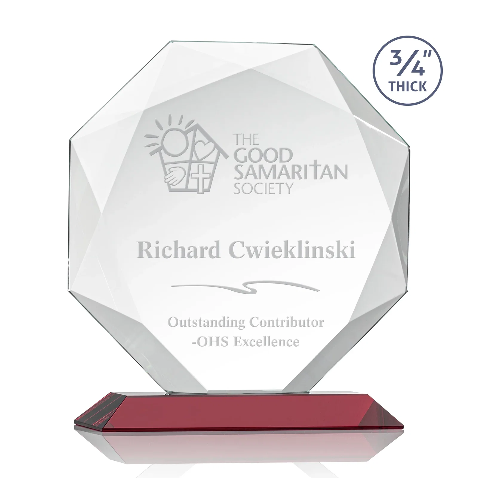 Promotional Starfire Crystal Octagon Award With Recessed Diamond-Pattern Bevels for sales achievement awards