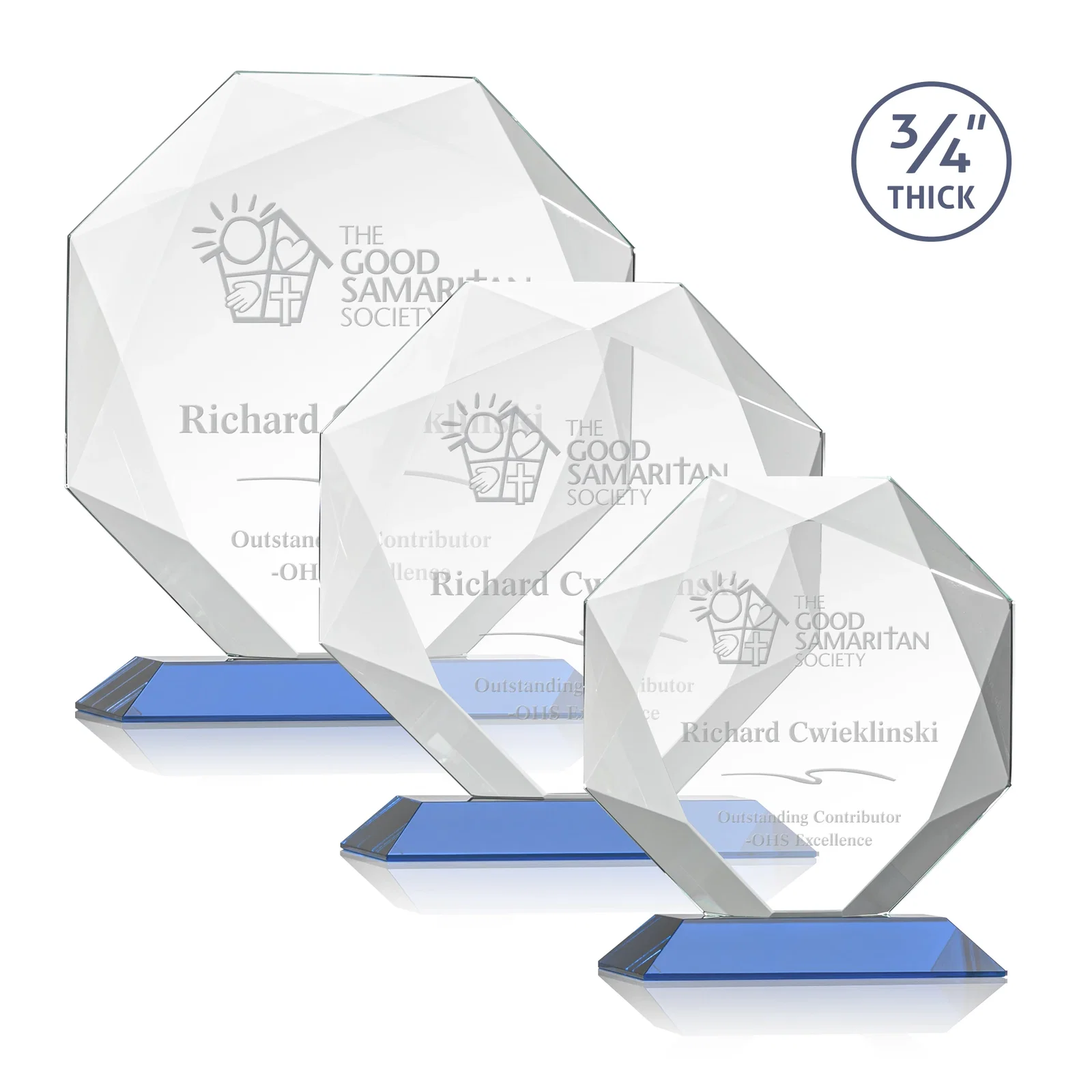 Promotional Starfire Crystal Octagon Award With Recessed Diamond-Pattern Bevels for retirement presentations