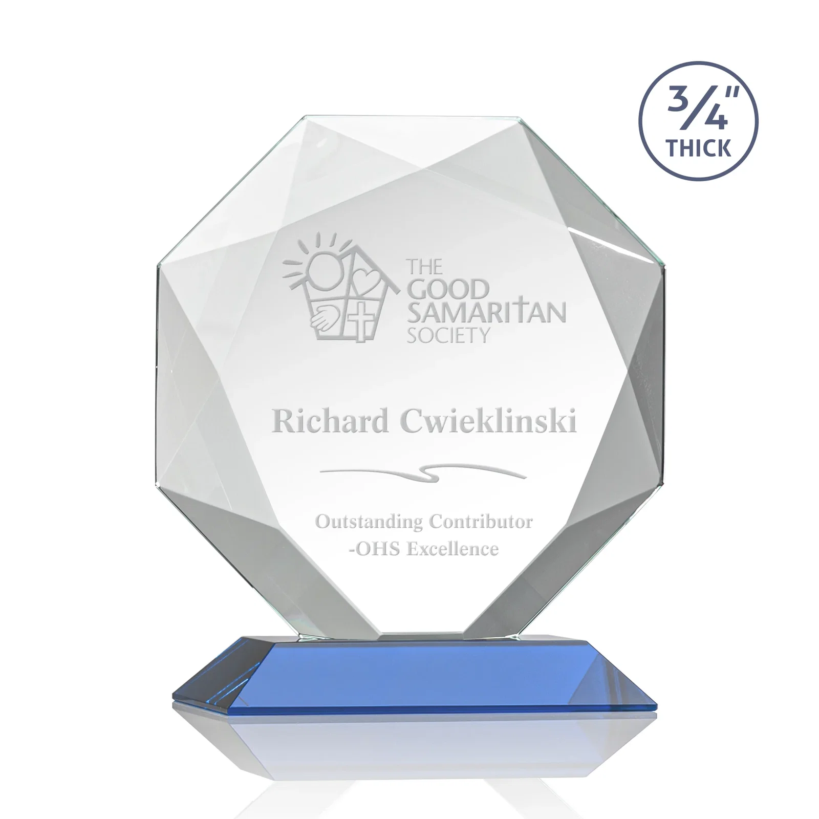 Promotional Starfire Crystal Octagon Award With Recessed Diamond-Pattern Bevels for team milestone celebrations