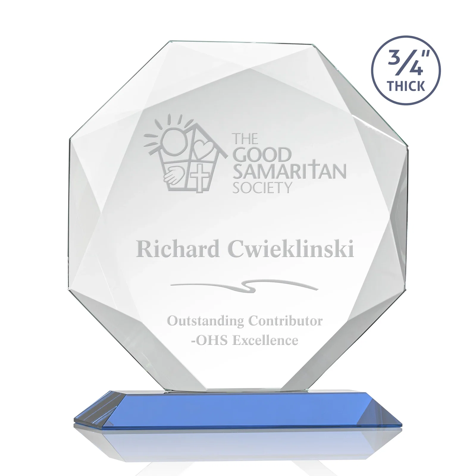 Promotional Starfire Crystal Octagon Award With Recessed Diamond-Pattern Bevels for graduation ceremonies