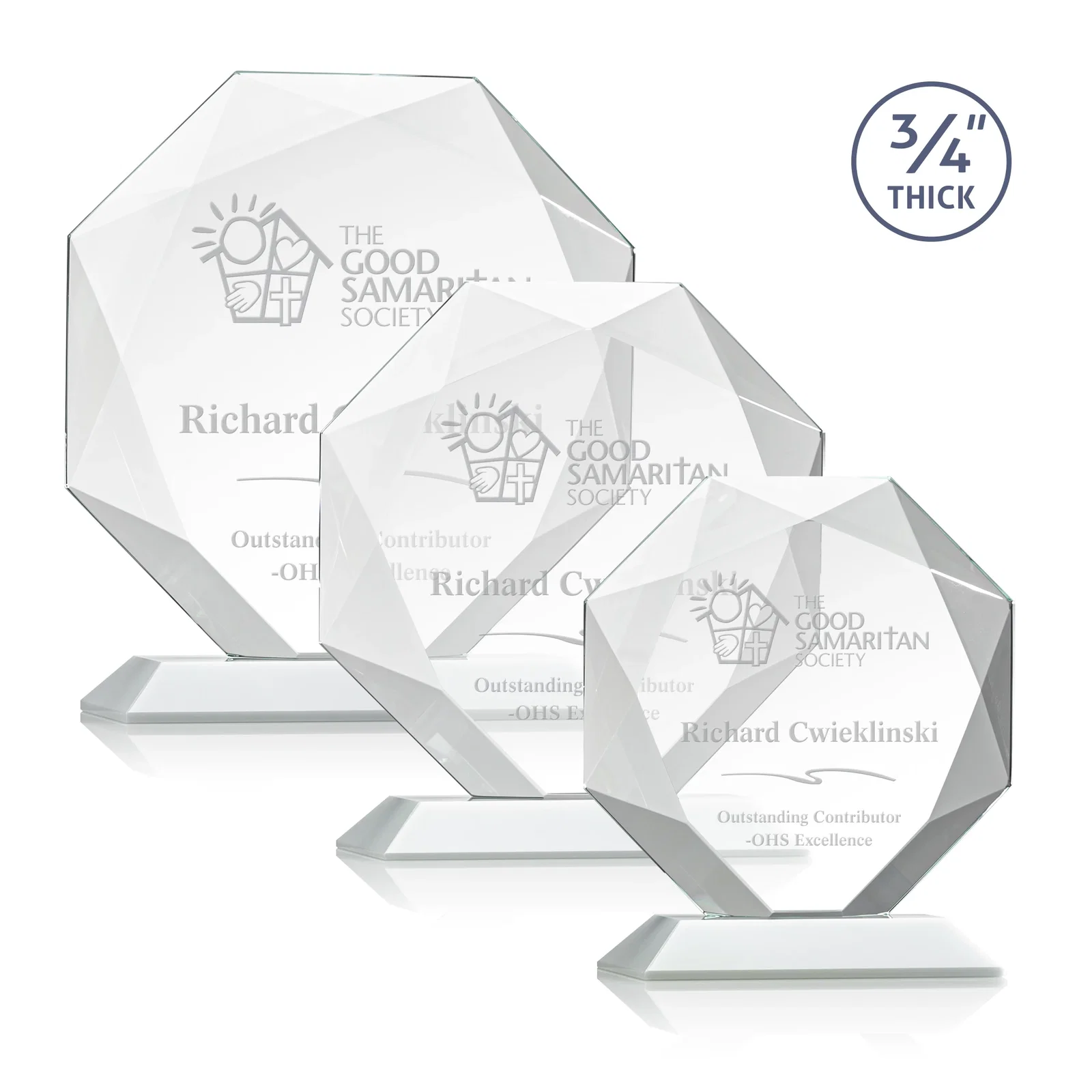 Promotional Starfire Crystal Octagon Award With Recessed Diamond-Pattern Bevels for safety achievement programs
