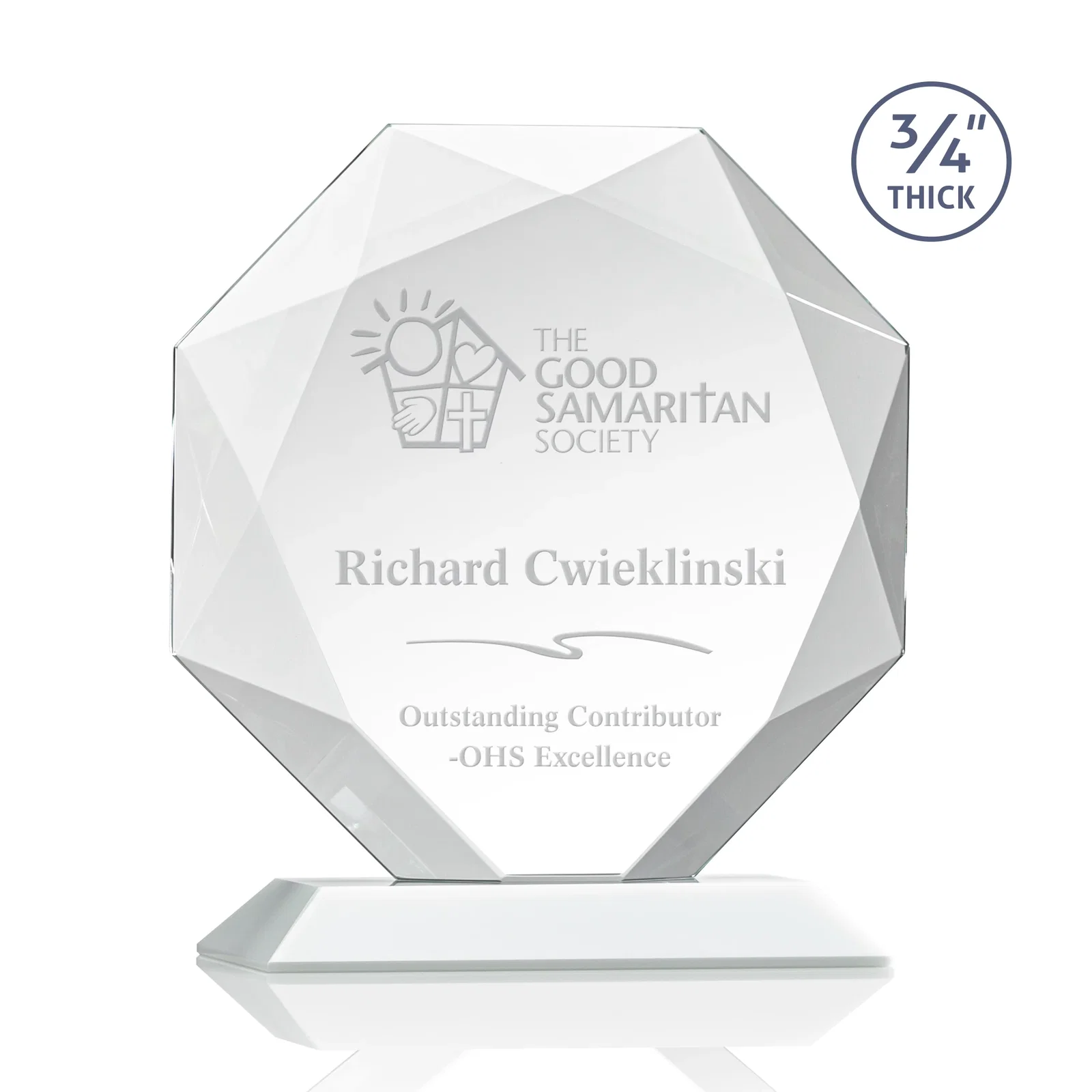 Promotional Starfire Crystal Octagon Award With Recessed Diamond-Pattern Bevels for dealer and partner awards