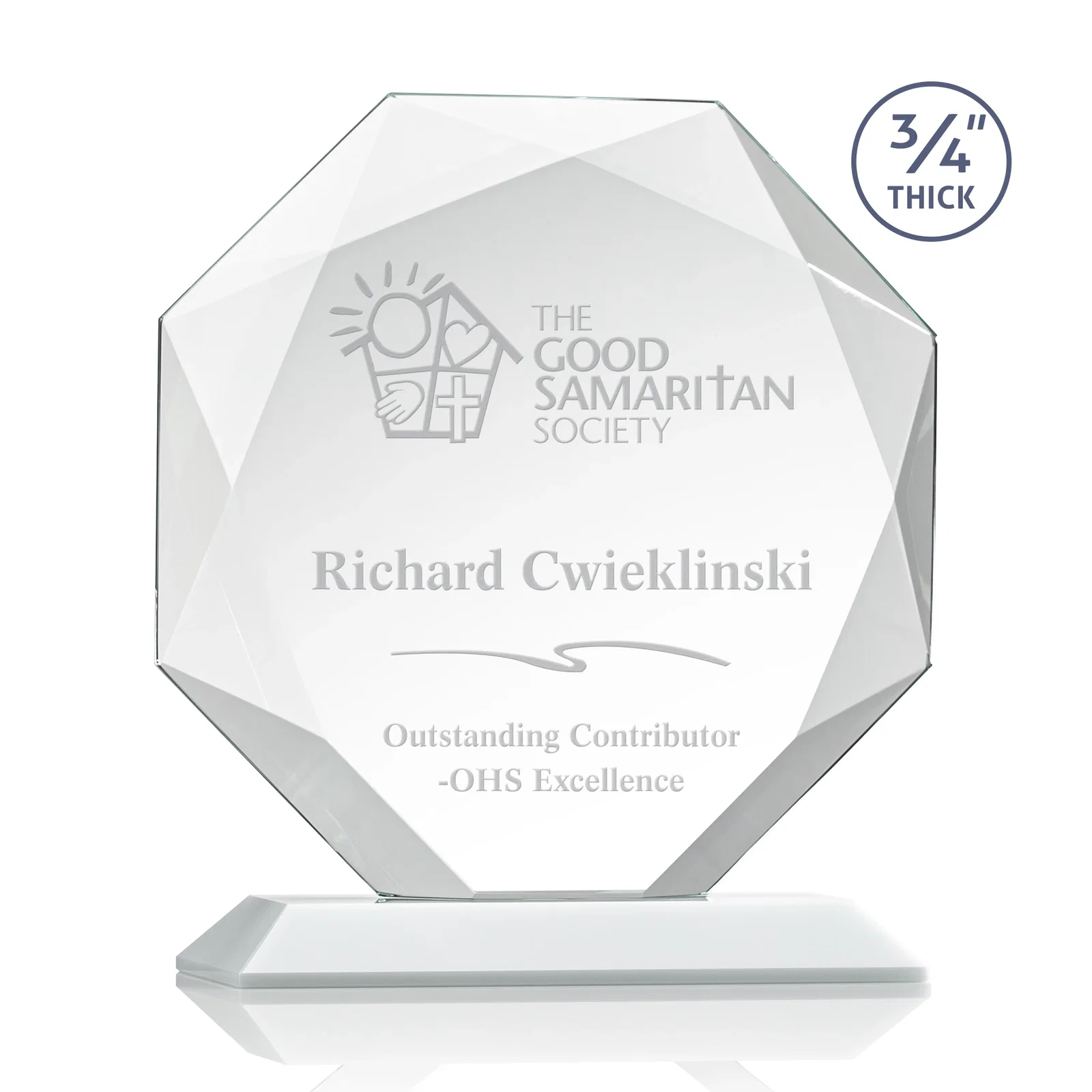 Promotional Starfire Crystal Octagon Award With Recessed Diamond-Pattern Bevels for company anniversary events