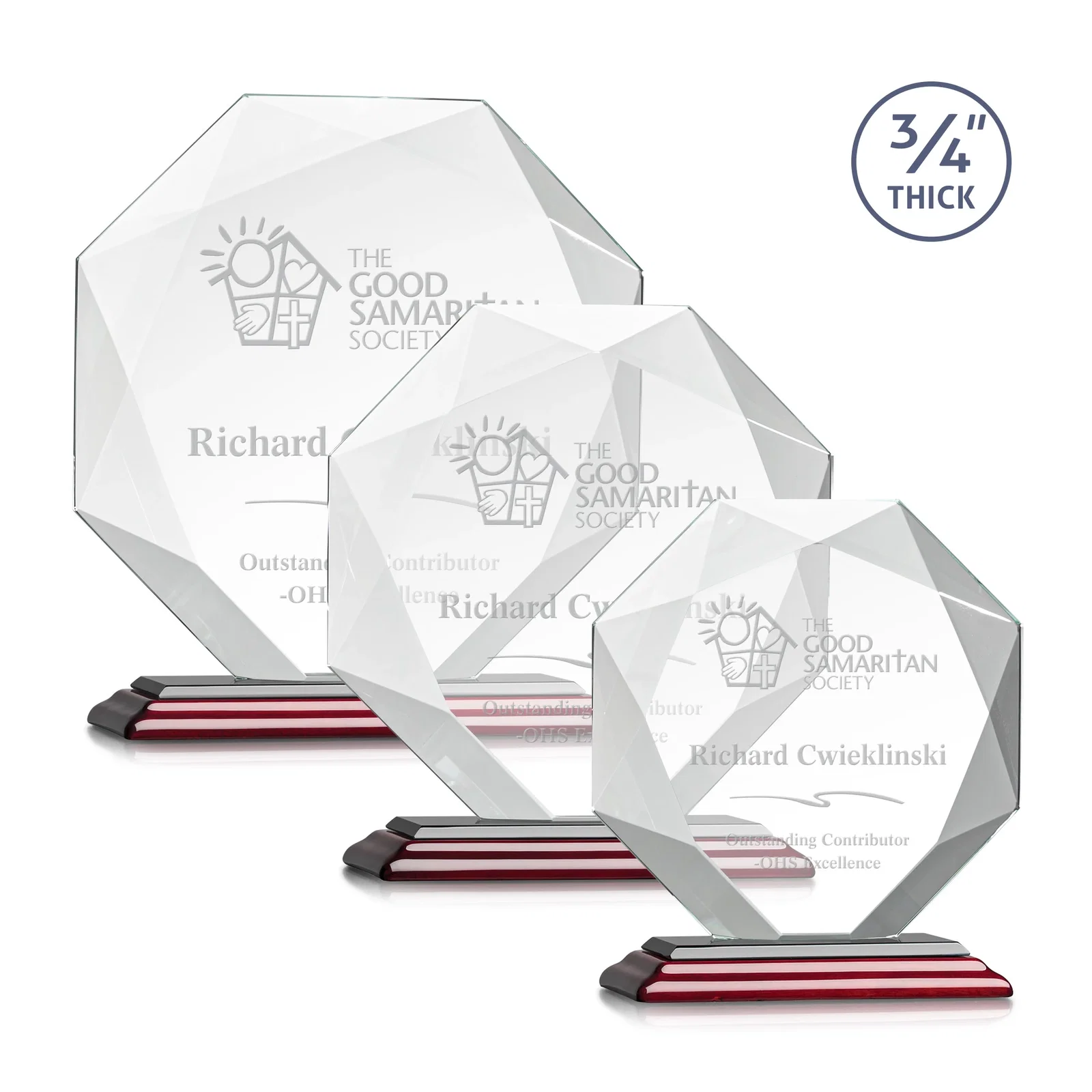 Branded Starfire Crystal Octagon Award With Recessed Diamond-Pattern Bevels for employee recognition