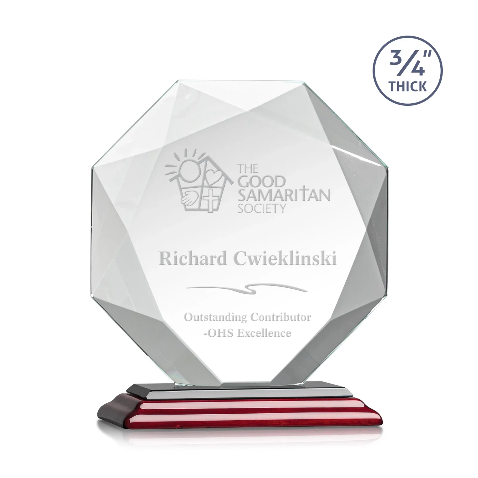 Branded Starfire Crystal Octagon Award With Recessed Diamond-Pattern Bevels for corporate award ceremonies